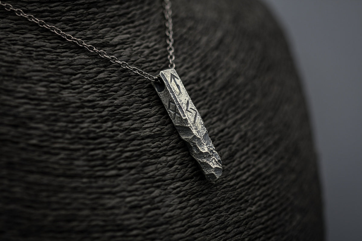 Viking Rune Necklace - Ancient silver Viking rune necklace, personalized pendant, bar jewellery