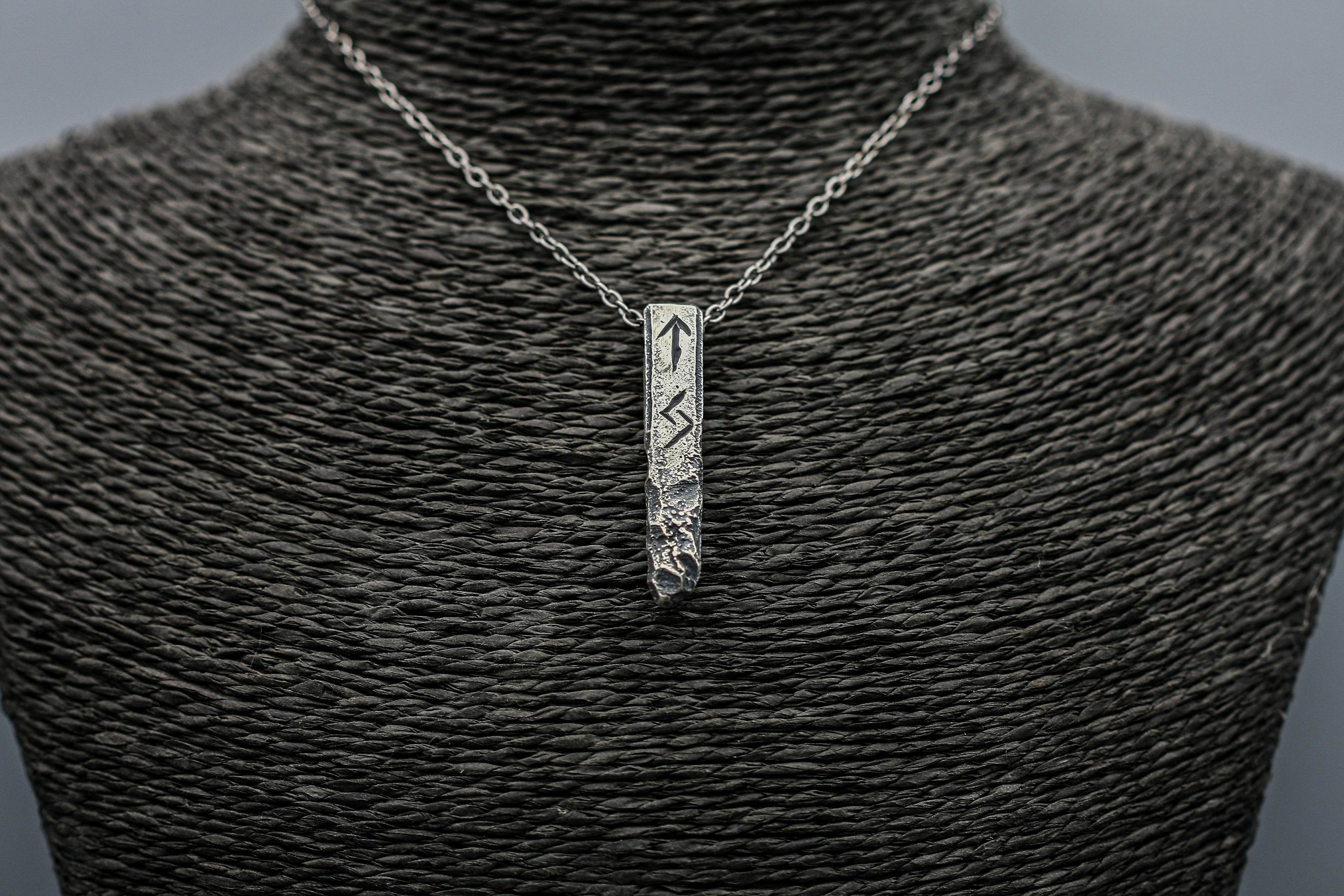 Viking Rune Necklace - Ancient silver Viking rune necklace, personalized pendant, bar jewellery