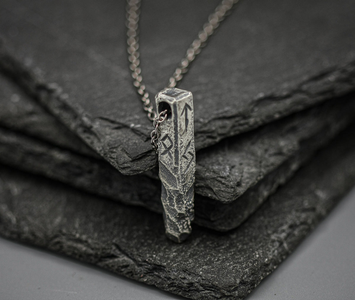 Viking Rune Necklace - Ancient silver Viking rune necklace, personalized pendant, bar jewellery