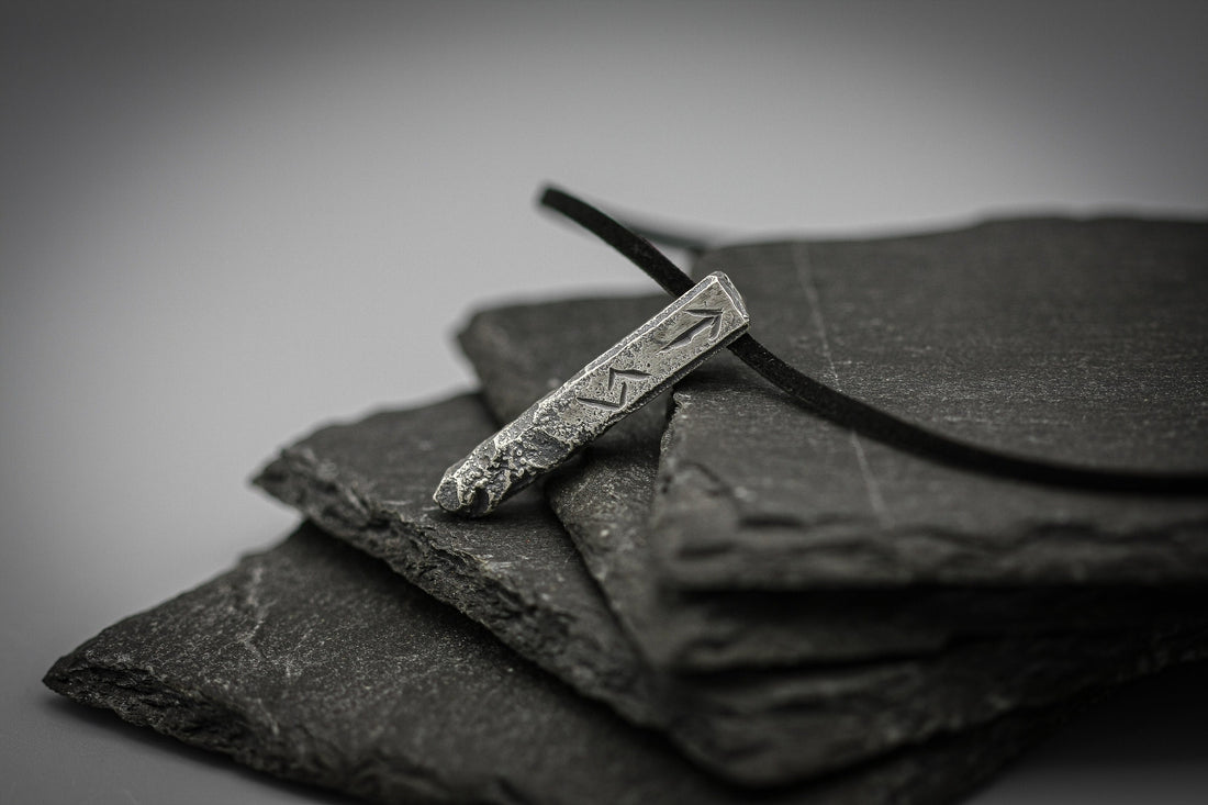 Viking Rune Necklace - Ancient silver Viking rune necklace, personalized pendant, bar jewellery