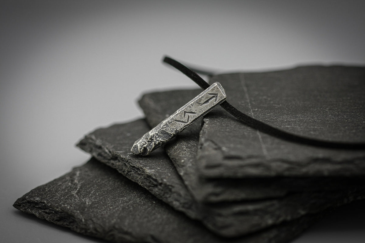Viking Rune Necklace - Ancient silver Viking rune necklace, personalized pendant, bar jewellery
