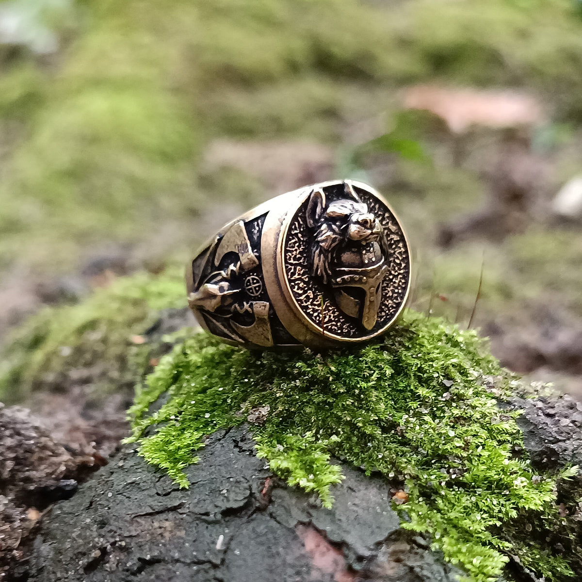 Viking Rune Ring - Viking's Rune Protection Ring, Sterling Silver Dragon of Sword Multi Symbolic