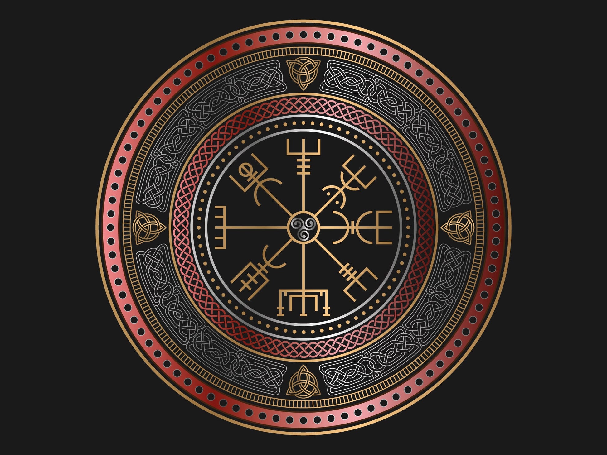 Viking Vegvisir Compass Rug - Round Viking Vegvisir Rug, Norse Compass Area Rug, Celtic Knot Nordic