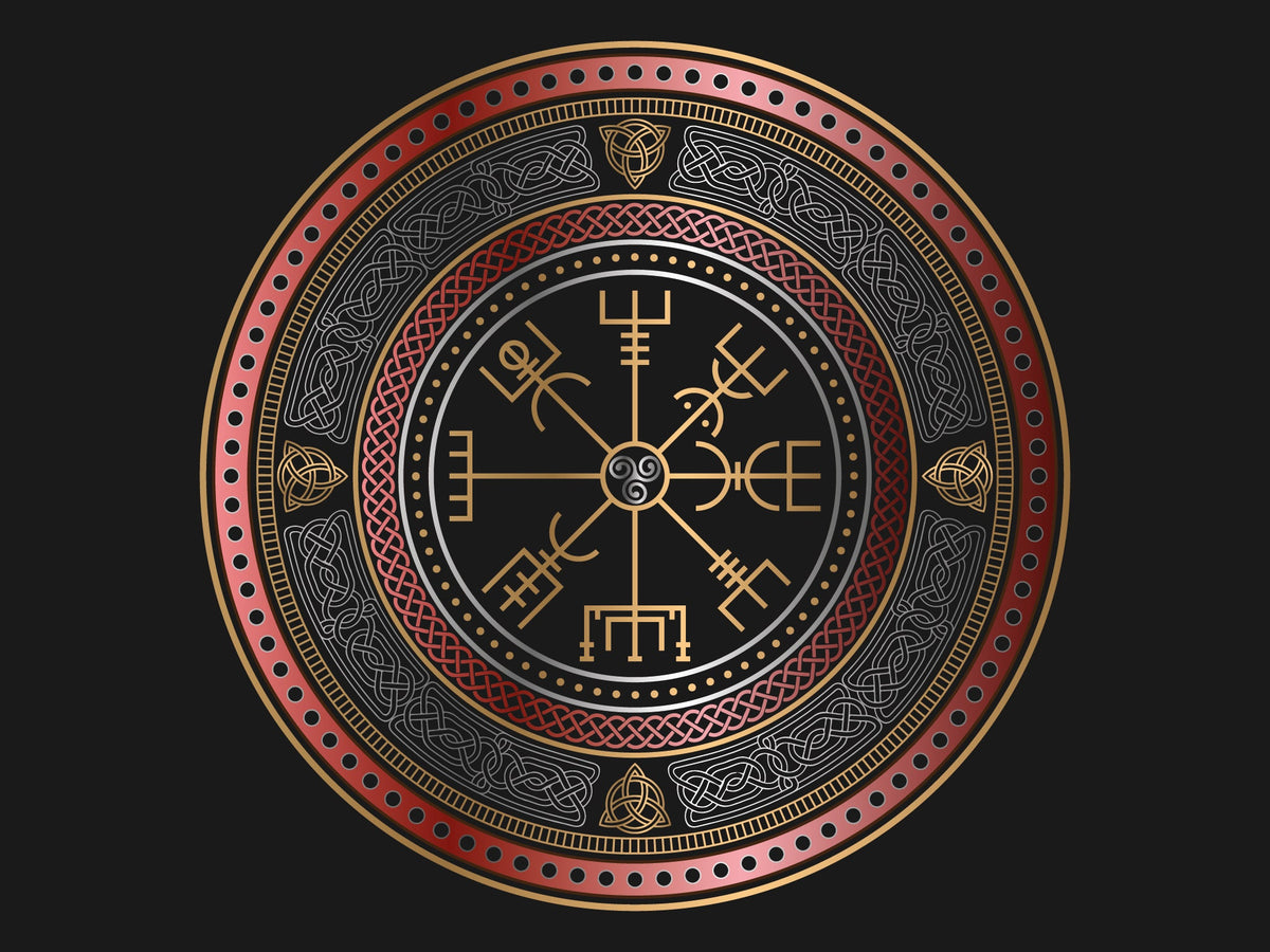 Viking Vegvisir Compass Rug - Round Viking Vegvisir Rug, Norse Compass Area Rug, Celtic Knot Nordic