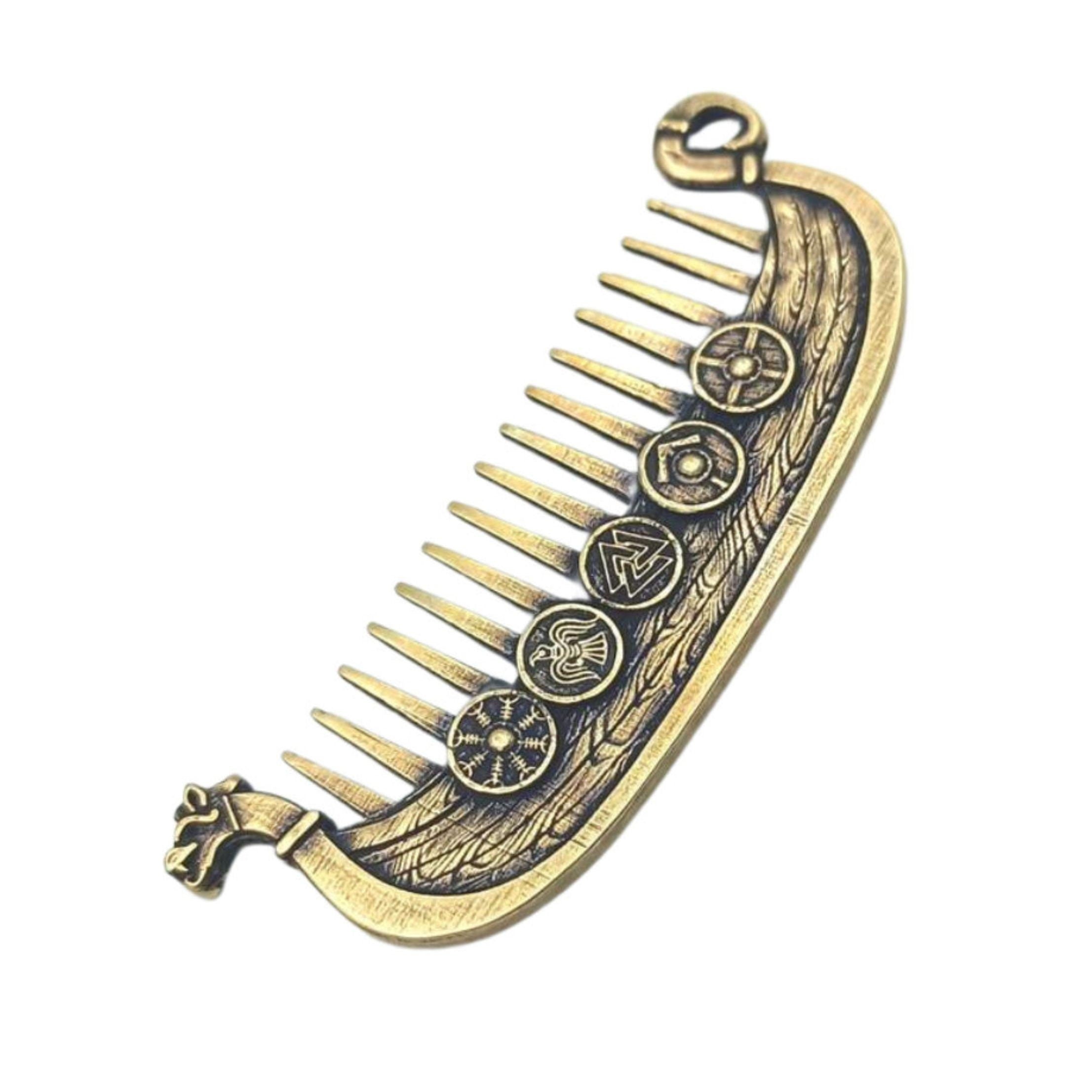 Viking Leather Accessory - Viking ship Beard comb EDC Nordic jewelry Viking Gifts for Him