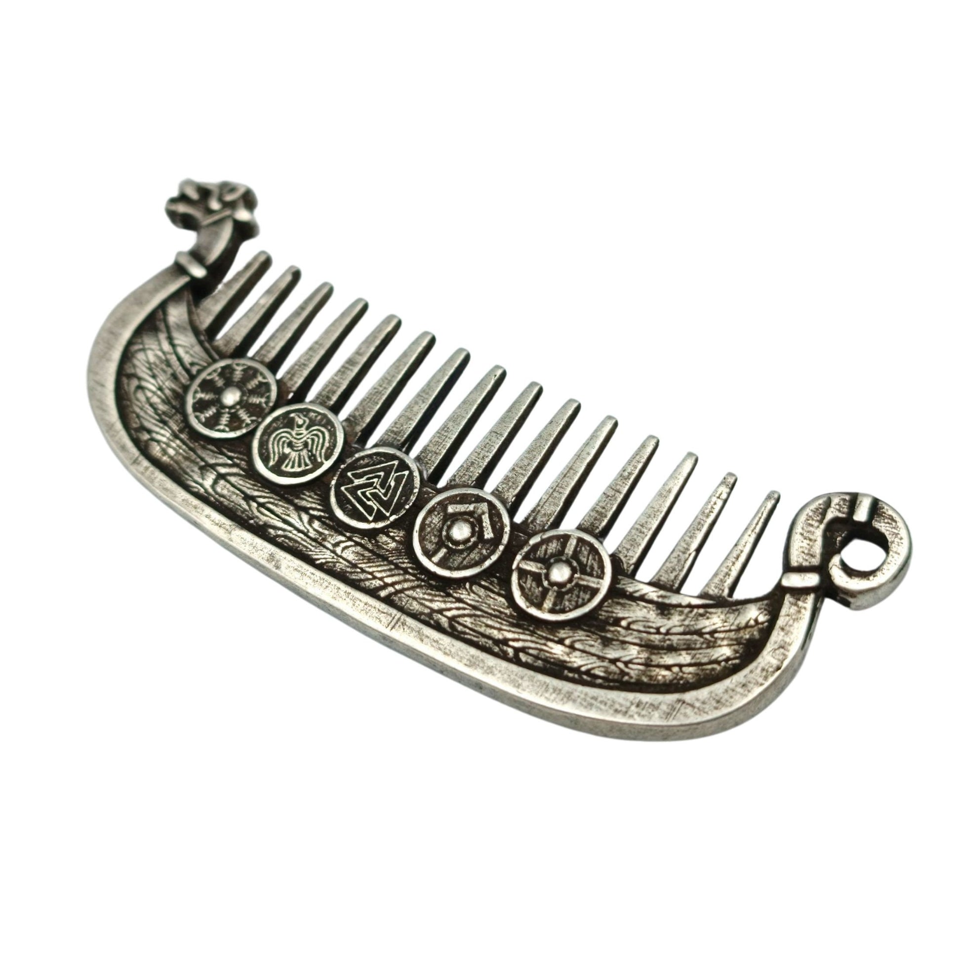 Viking Leather Accessory - Viking ship Beard comb EDC Nordic jewelry Viking Gifts for Him