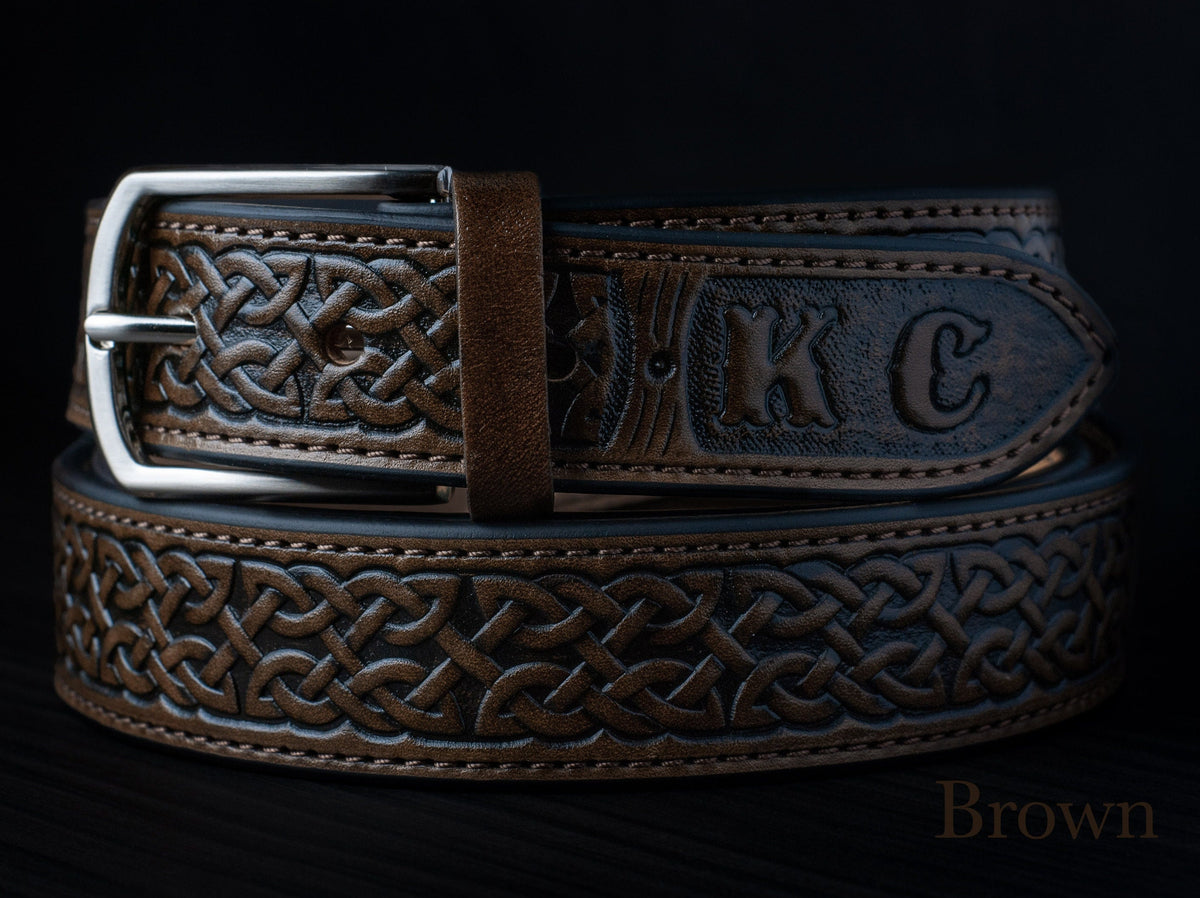 Viking Wolf Leather Accessory - Viking Tooled Leather Belt Fenrir Tyr Design