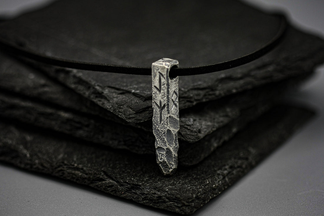 Viking Rune Necklace - Ancient silver Viking rune necklace, personalized pendant, bar jewellery