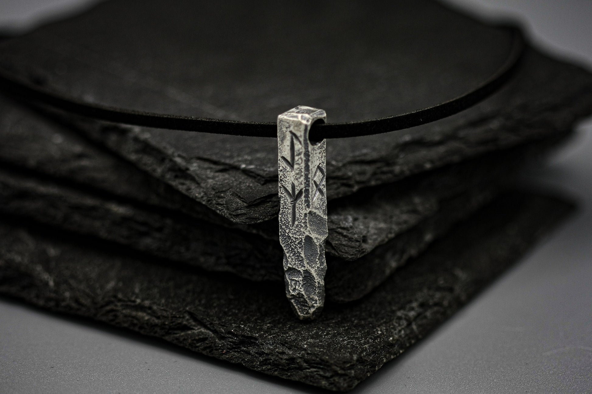Viking Rune Necklace - Ancient silver Viking rune necklace, personalized pendant, bar jewellery