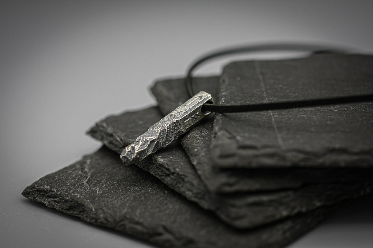 Viking Rune Necklace - Ancient silver Viking rune necklace, personalized pendant, bar jewellery