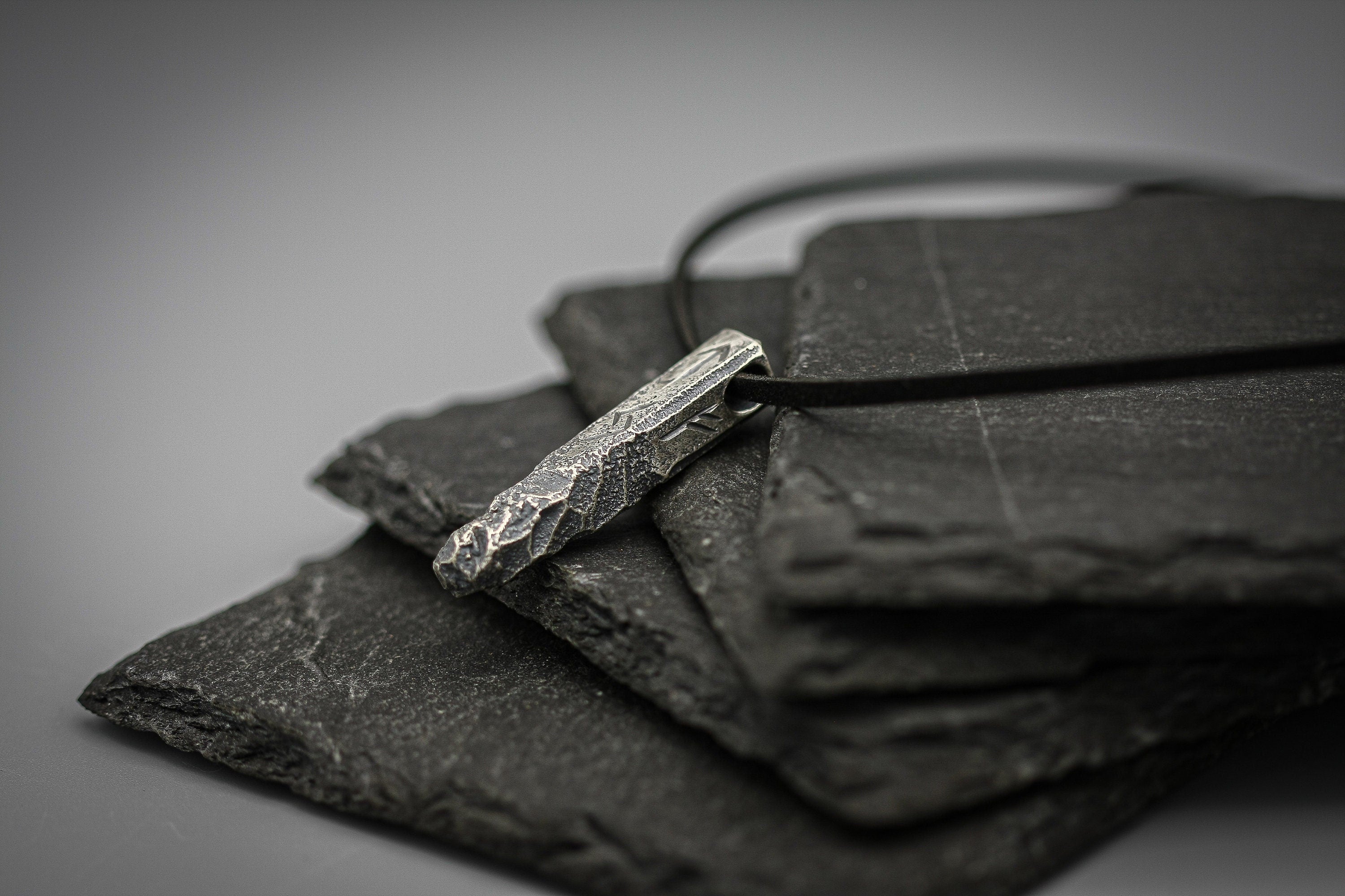Viking Rune Necklace - Ancient silver Viking rune necklace, personalized pendant, bar jewellery