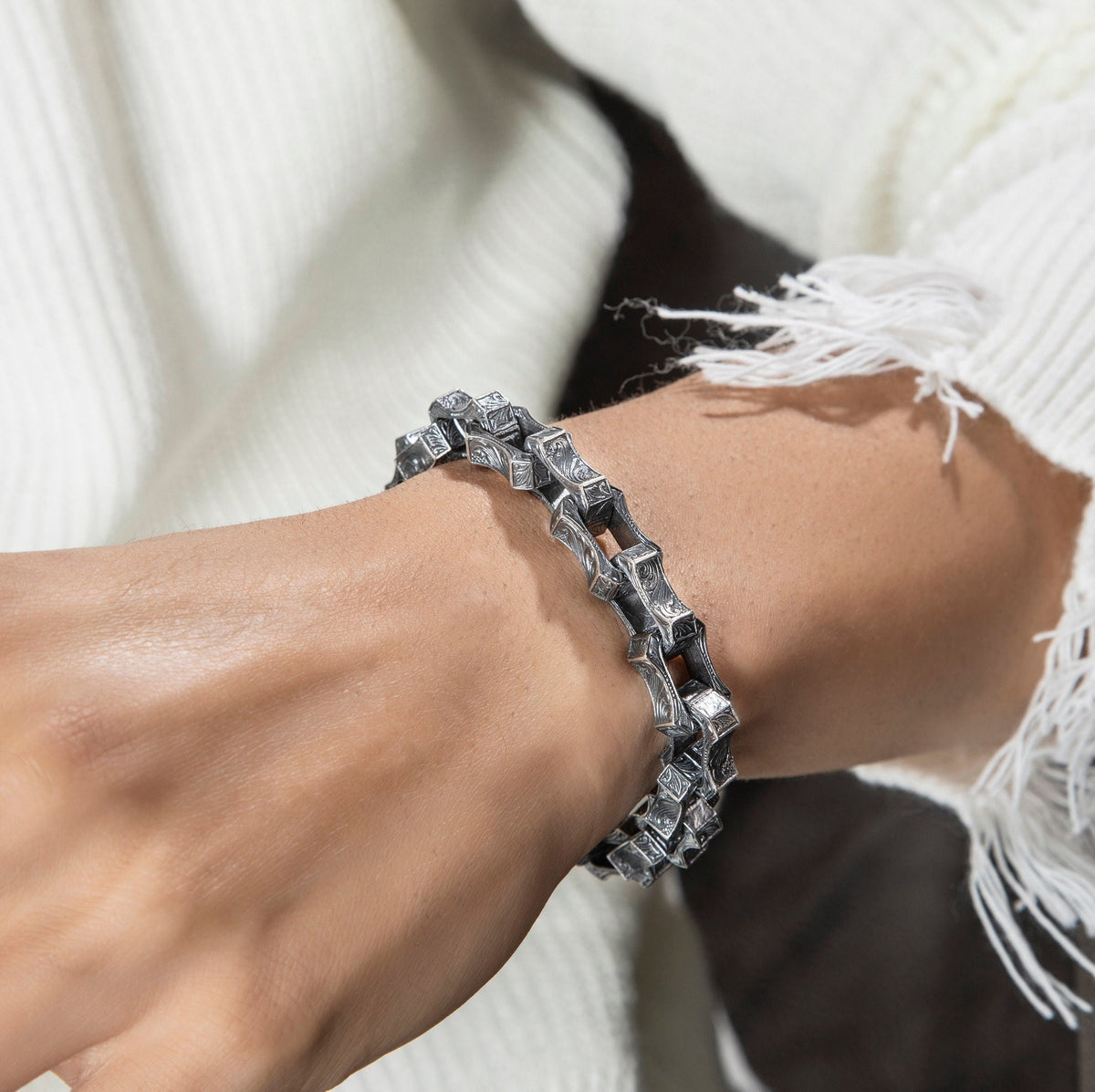 Viking Bracelet - Handmade Viking Celtic Men's Sterling Silver Heavy Chain Bracelet - Gift for