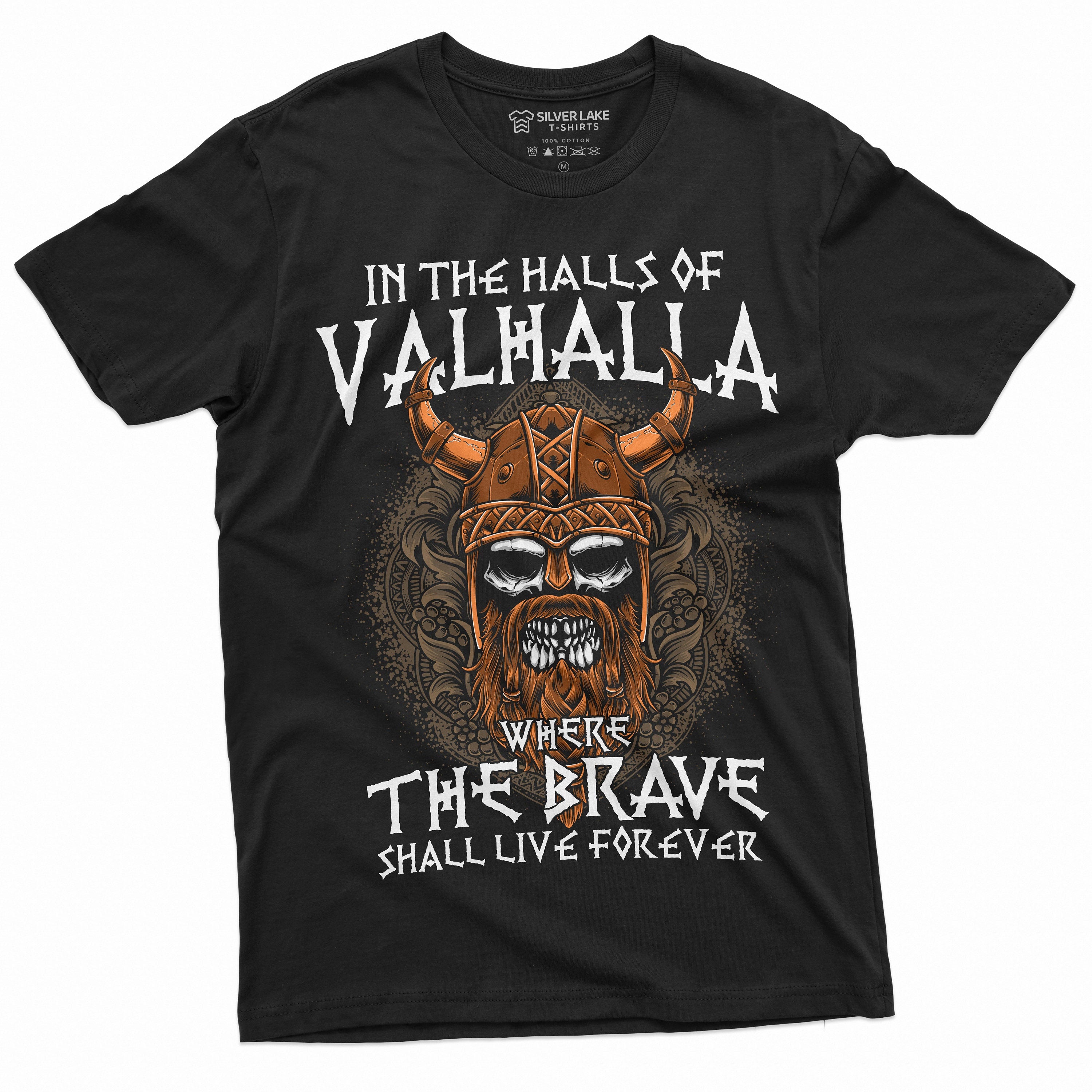 Viking Valhalla T-Shirt - Victory Or Valhalla - Distressed American Viking Skull T-Shirt: Patriotic