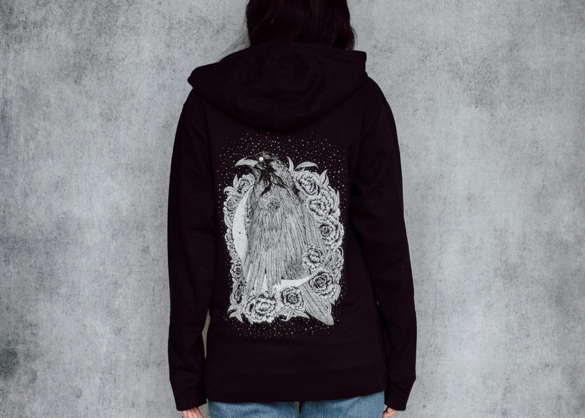 Viking Raven Hoodie - Gothic Raven Hoodie, Raven Skeleton Hoodie, Viking Raven Hoodie, Norse Raven