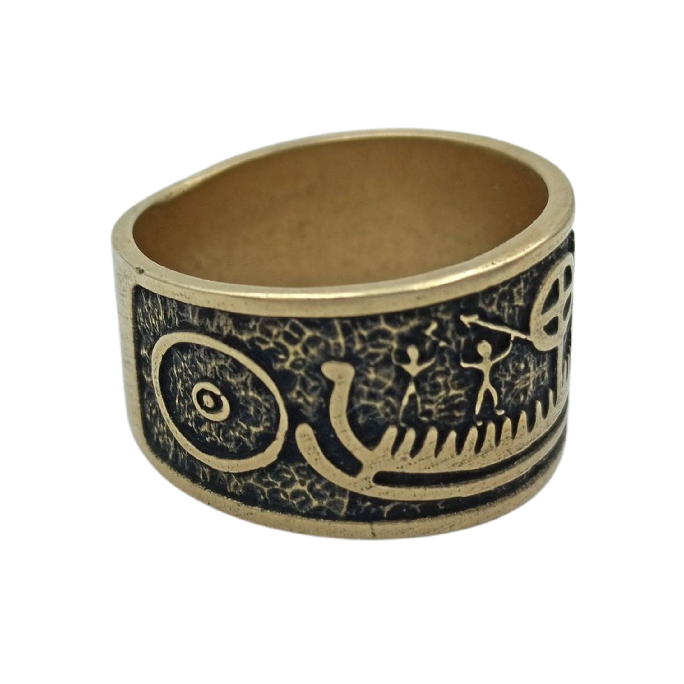 Viking Ring - Viking ship wide band ring Petroglyph Nordic ring Norse pagan Ancient jewelry