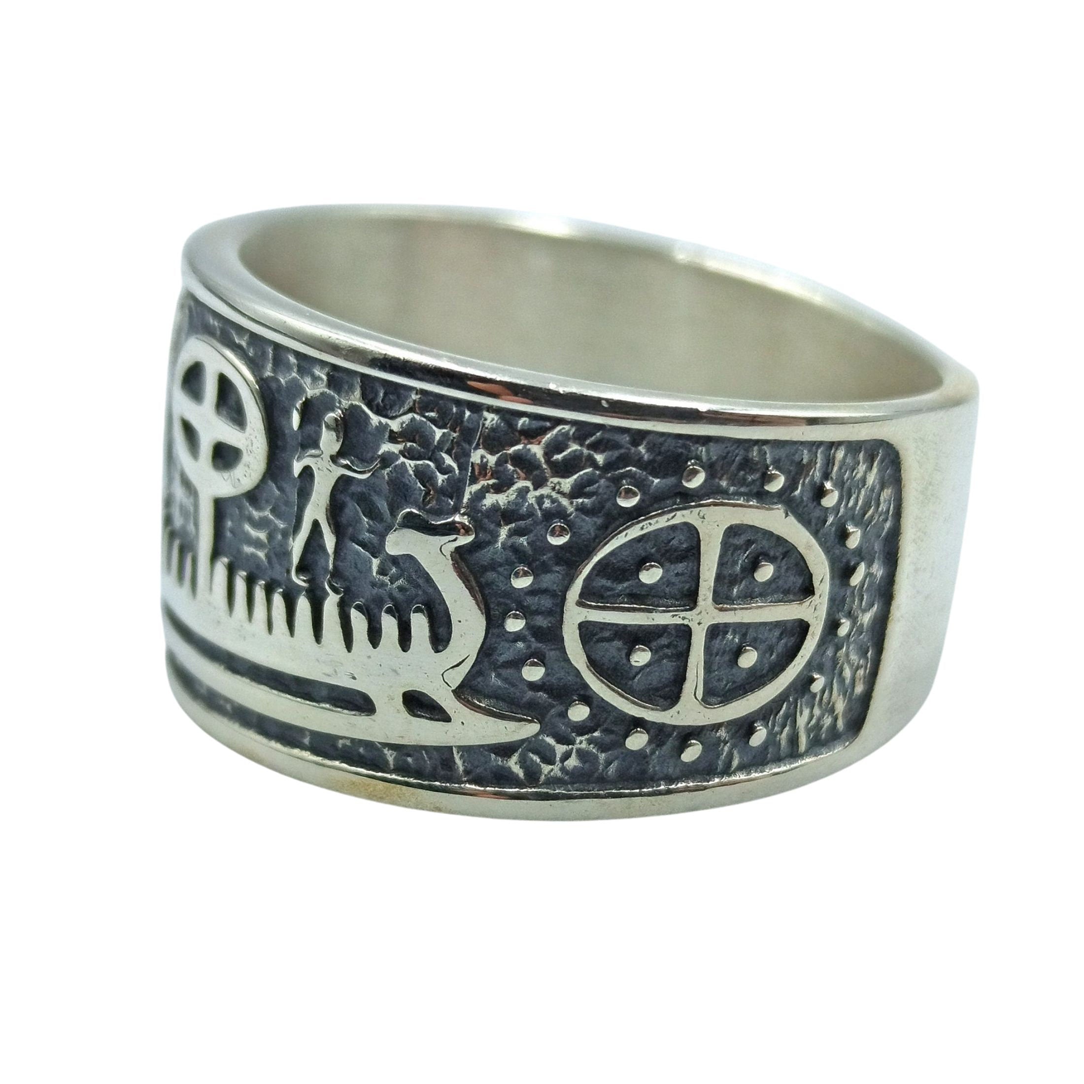 Viking Ring - Viking ship wide band ring Petroglyph Nordic ring Norse pagan Ancient jewelry