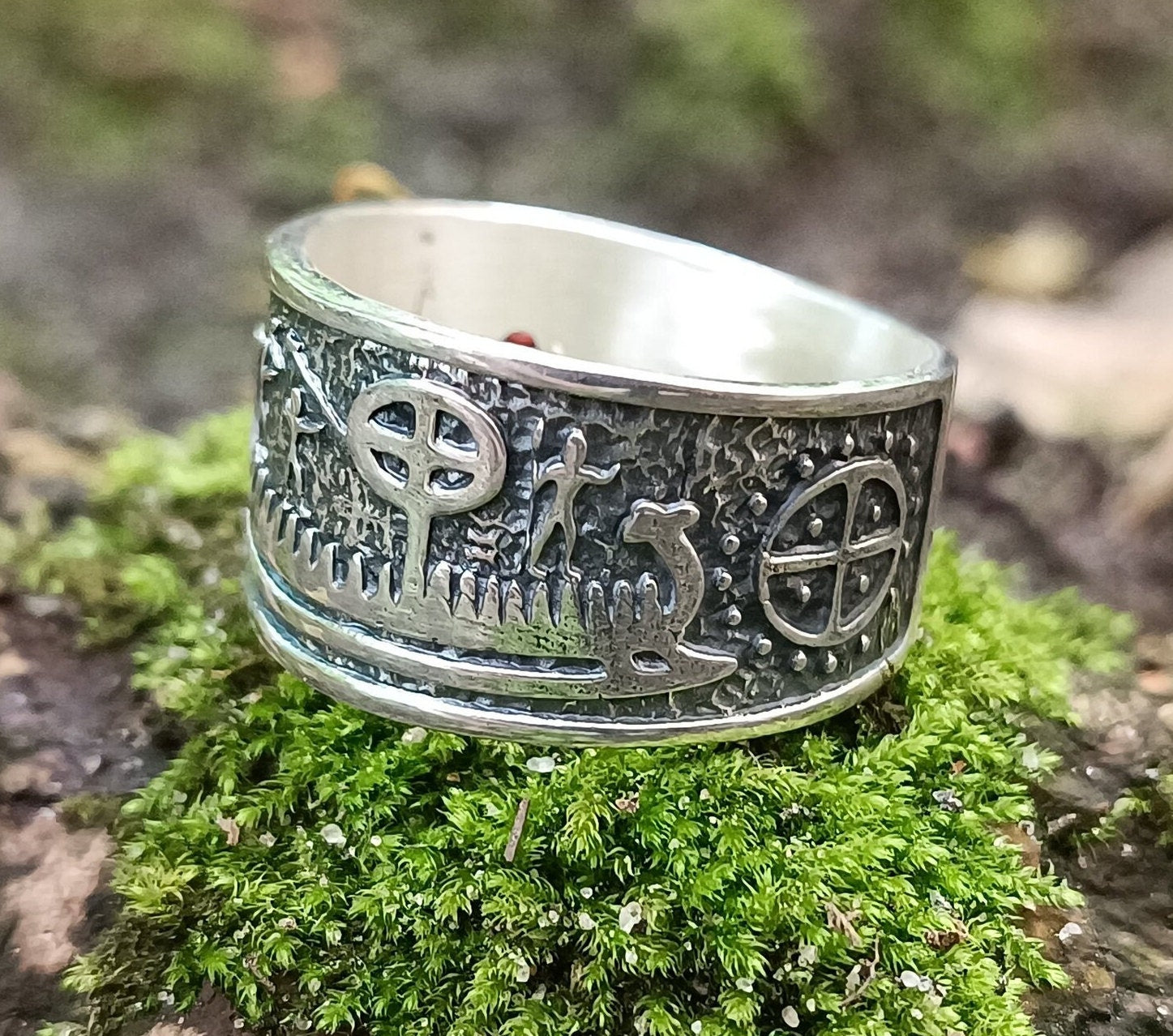Viking Ring - Viking ship wide band ring Petroglyph Nordic ring Norse pagan Ancient jewelry
