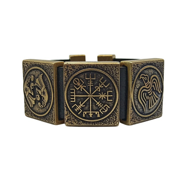 Viking Bracelet - Viking compass leather bracelet for men Norse pagan cuff bracelets Nordic jewelry