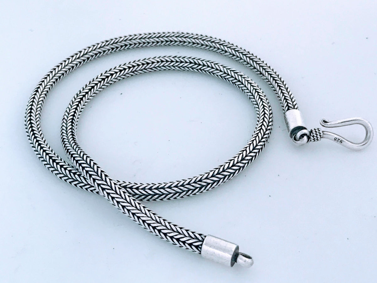 Viking Necklace - Viking Franco Necklace With Celtic Knot Clasp, Unisex Sterling Silver Thick