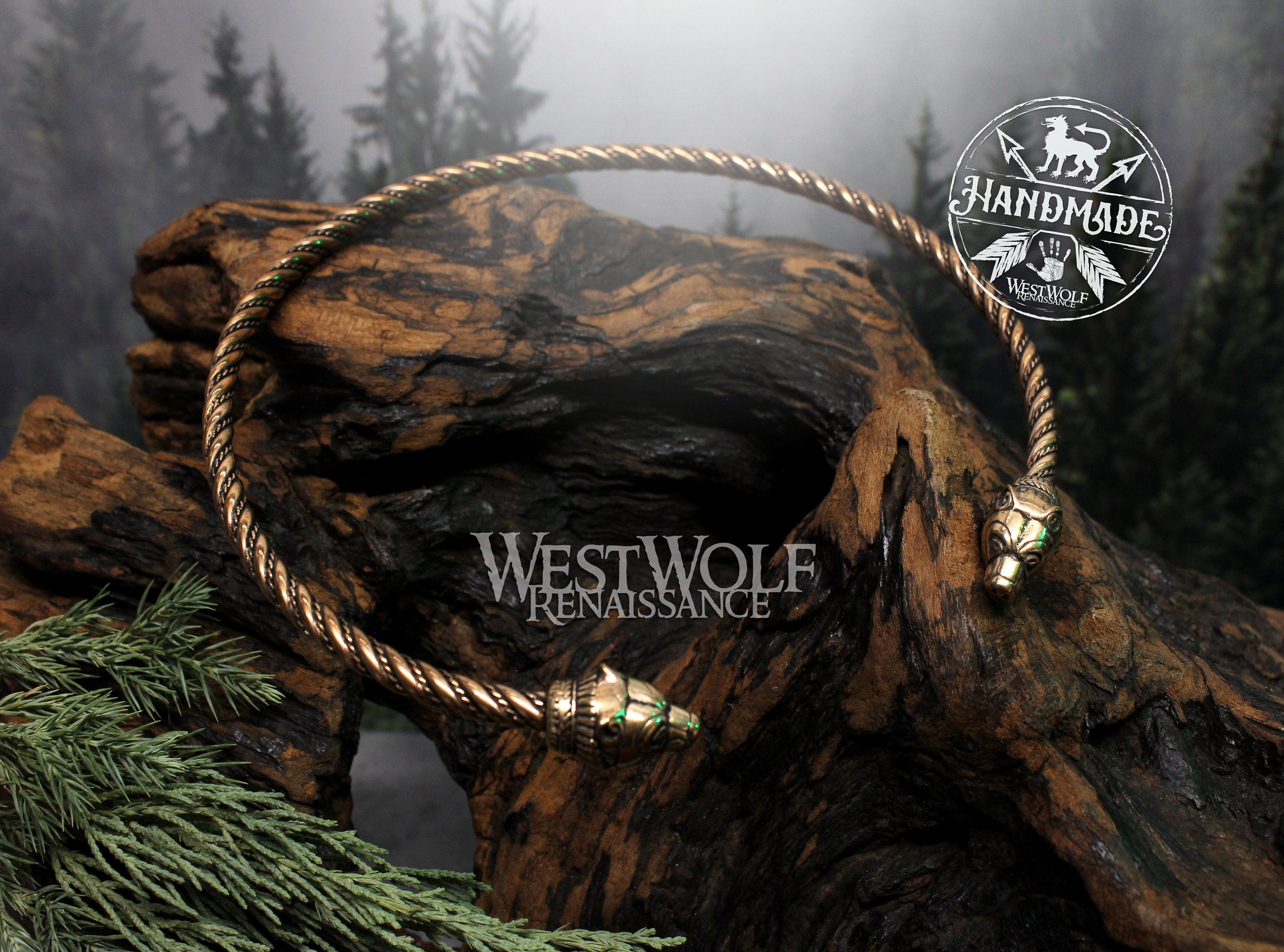 Viking Necklace - Viking Bear Head Berserker Neck Torc - Made of Fine Bronze — Norse