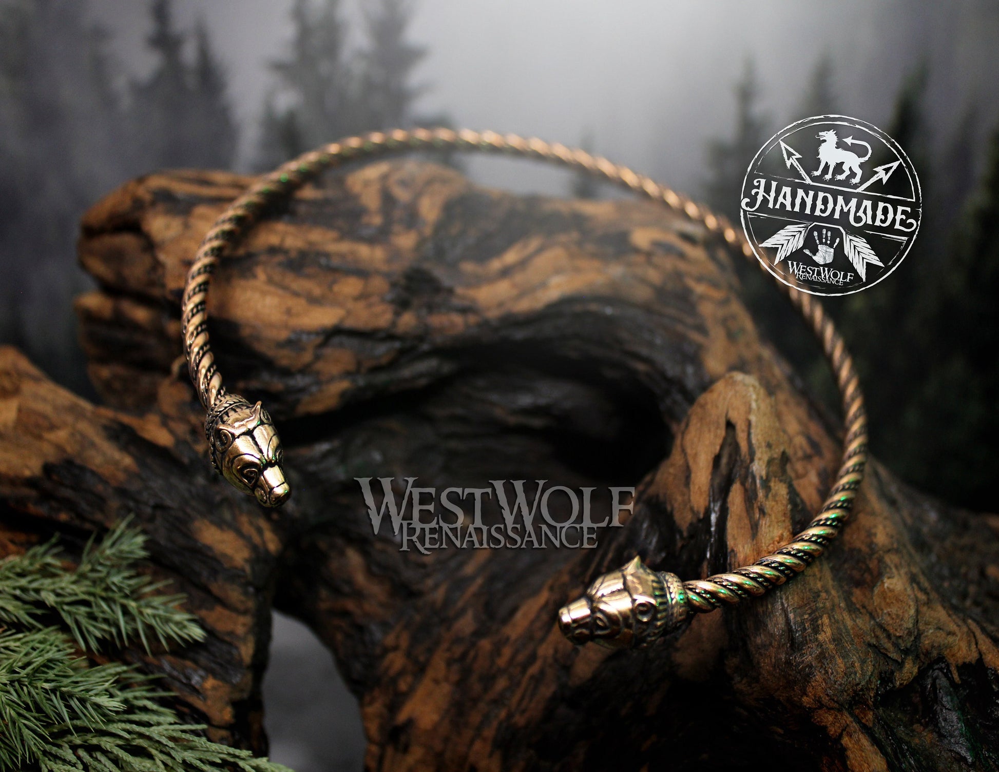 Viking Necklace - Viking Bear Head Berserker Neck Torc - Made of Fine Bronze — Norse