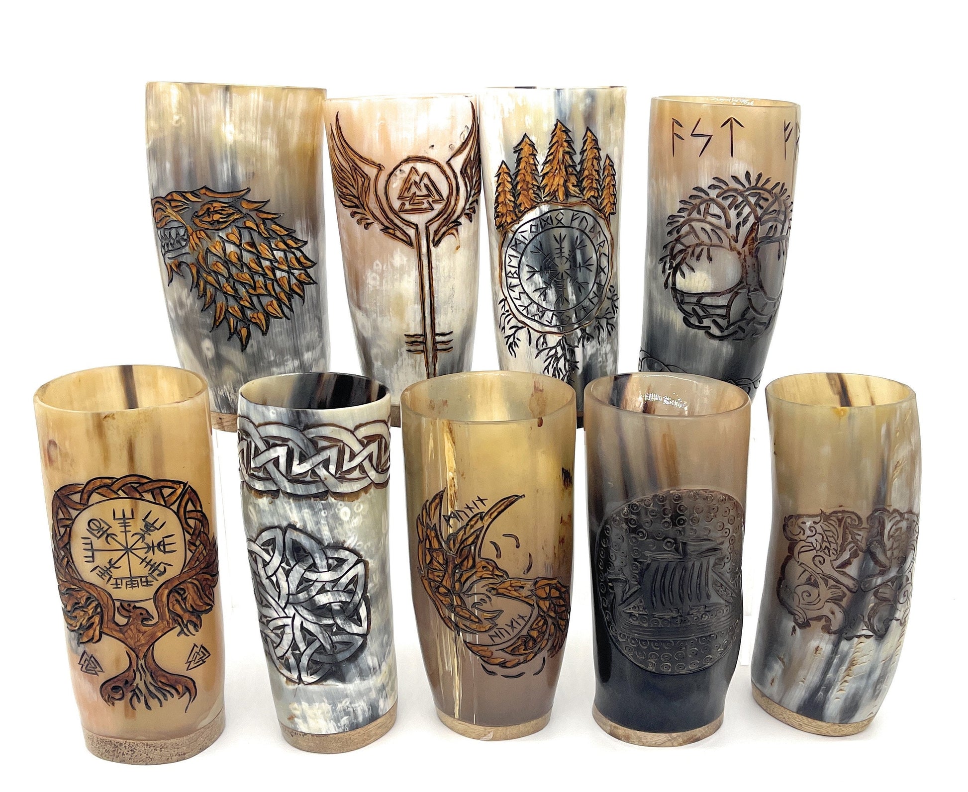 Viking Mug - Viking Horn Drinking Mug, Beer Stein, Nordic Tankard, Genuine Ox Horn, 16-22oz Mug - 1