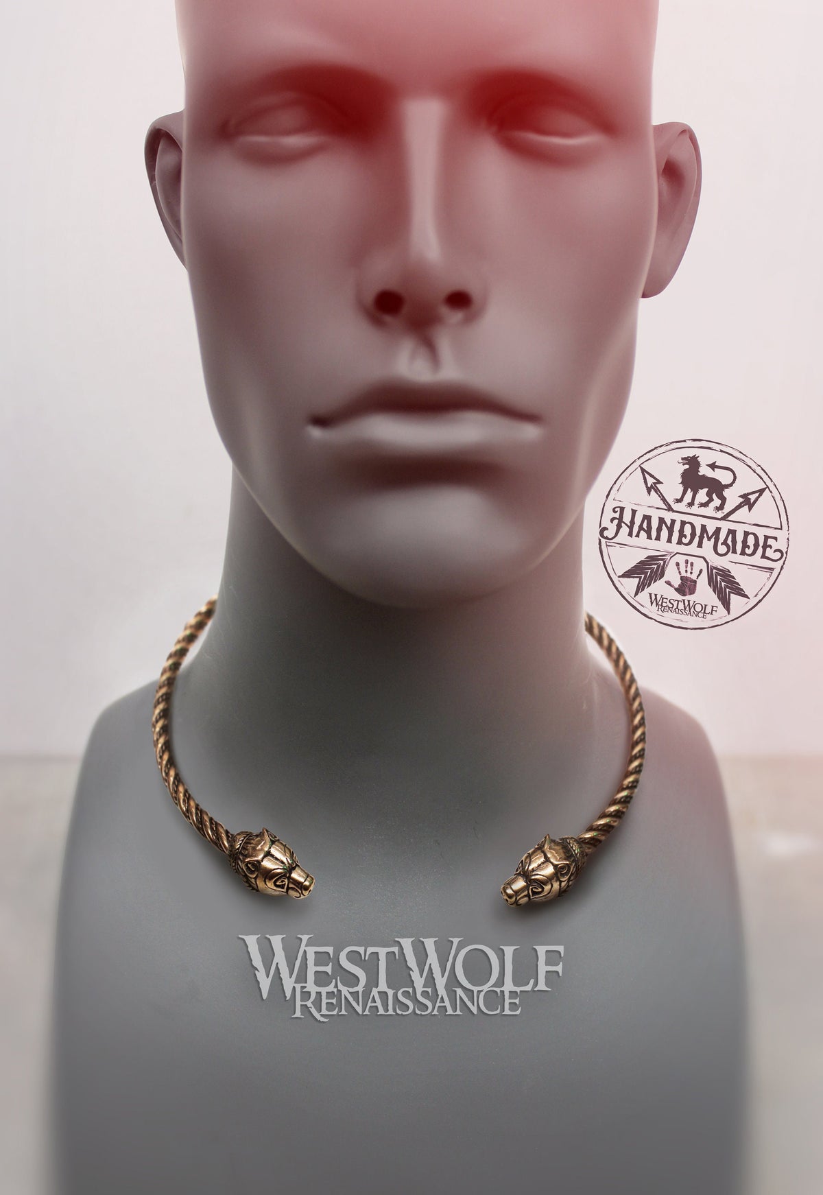 Viking Necklace - Viking Bear Head Berserker Neck Torc - Made of Fine Bronze — Norse