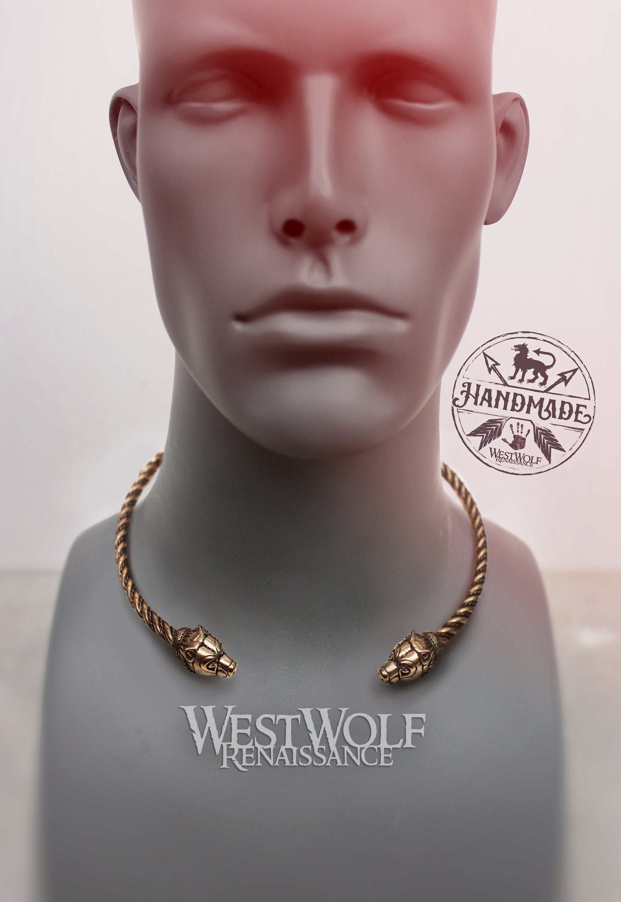 Viking Necklace - Viking Bear Head Berserker Neck Torc - Made of Fine Bronze — Norse