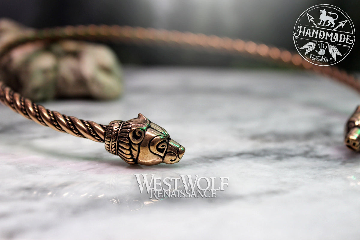 Viking Necklace - Viking Bear Head Berserker Neck Torc - Made of Fine Bronze — Norse