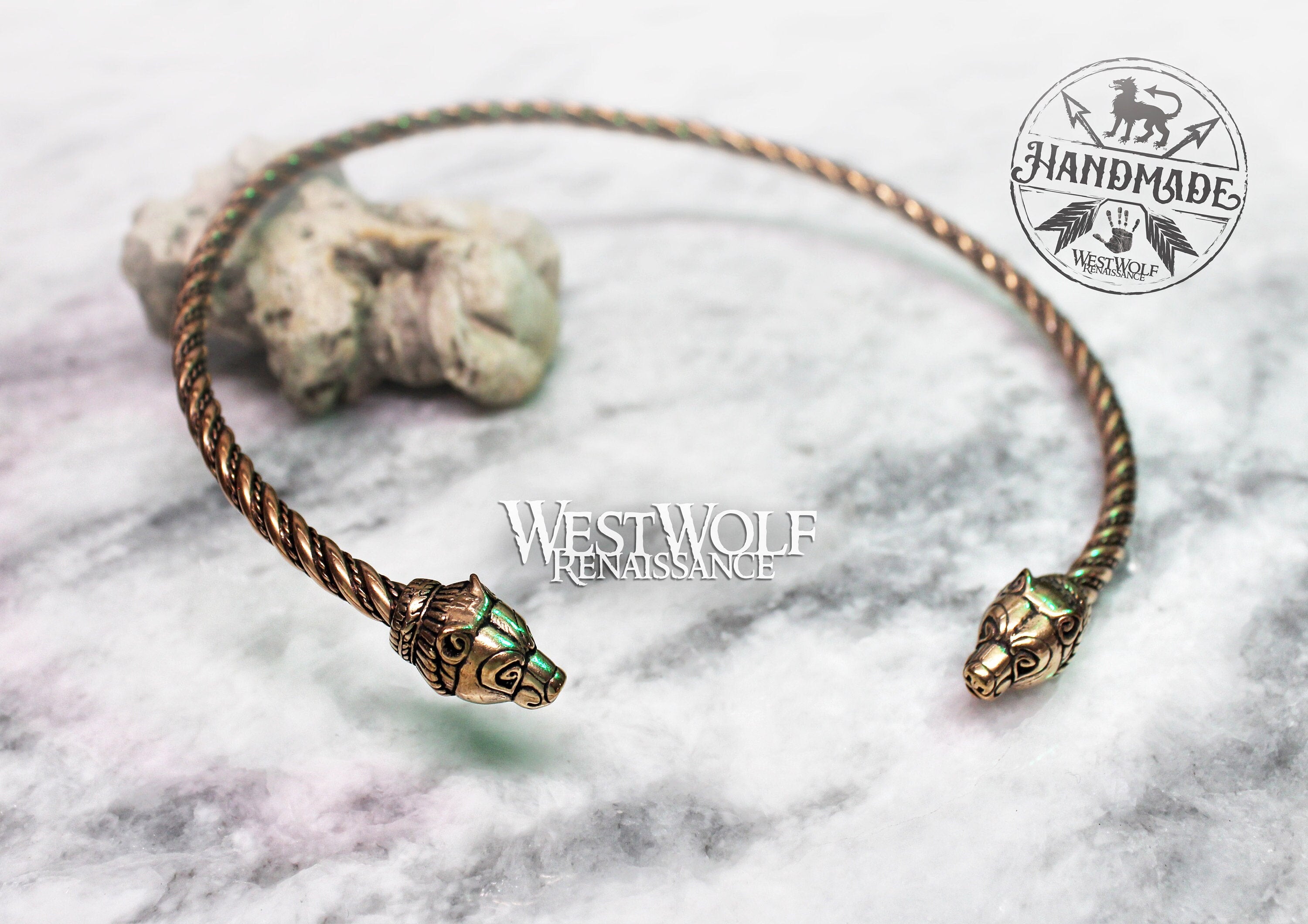 Viking Necklace - Viking Bear Head Berserker Neck Torc - Made of Fine Bronze — Norse
