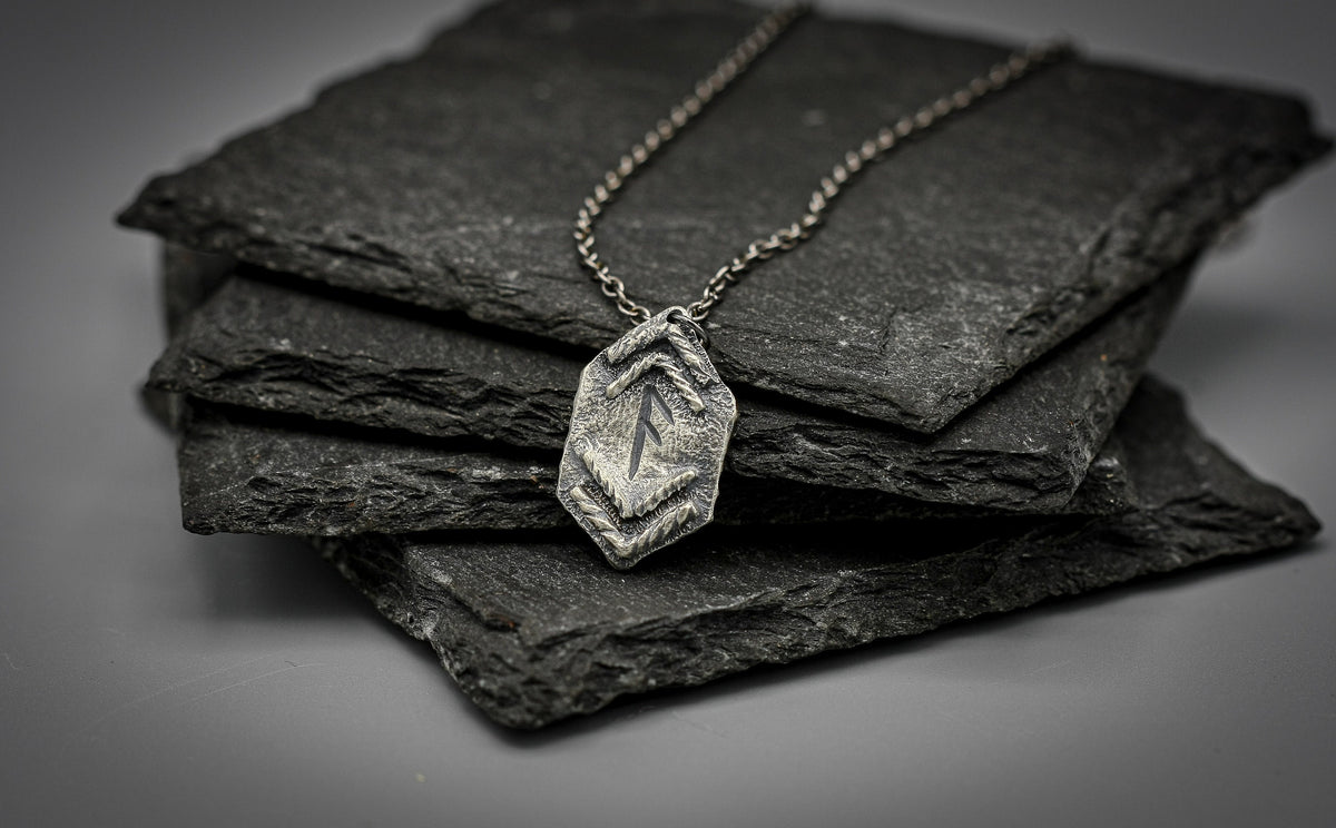 Viking Rune Necklace - Ancient silver Viking rune necklace, personalized pendant, bar jewellery