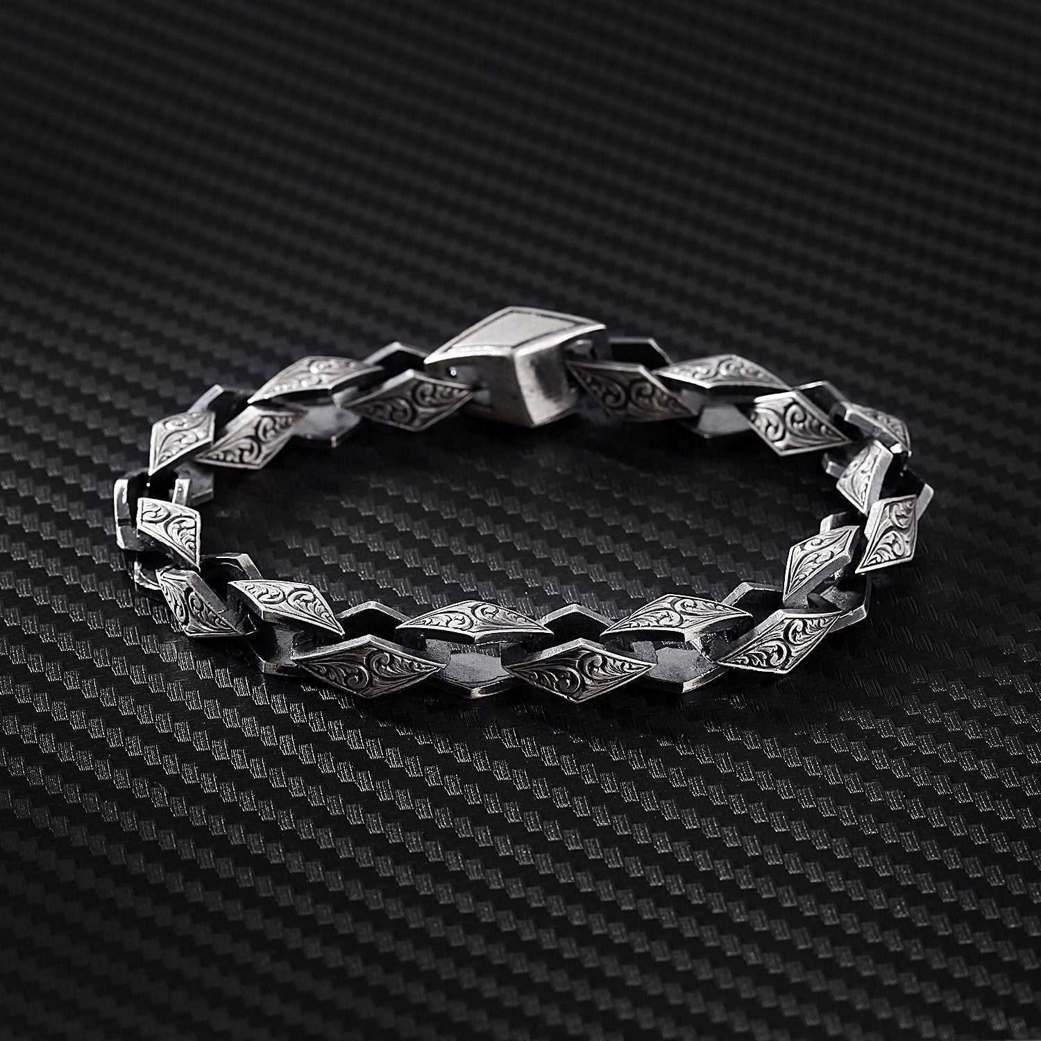 Viking Bracelet - Handmade Viking Celtic Men's Sterling Silver Heavy Chain Bracelet - Gift for