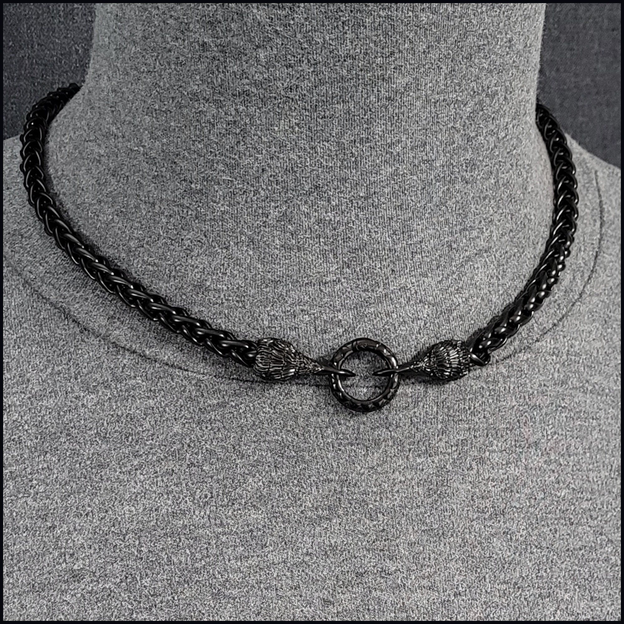 Viking Necklace - Braided Leather Dragon Necklace – Viking Necklace with Silver Dragon End Caps
