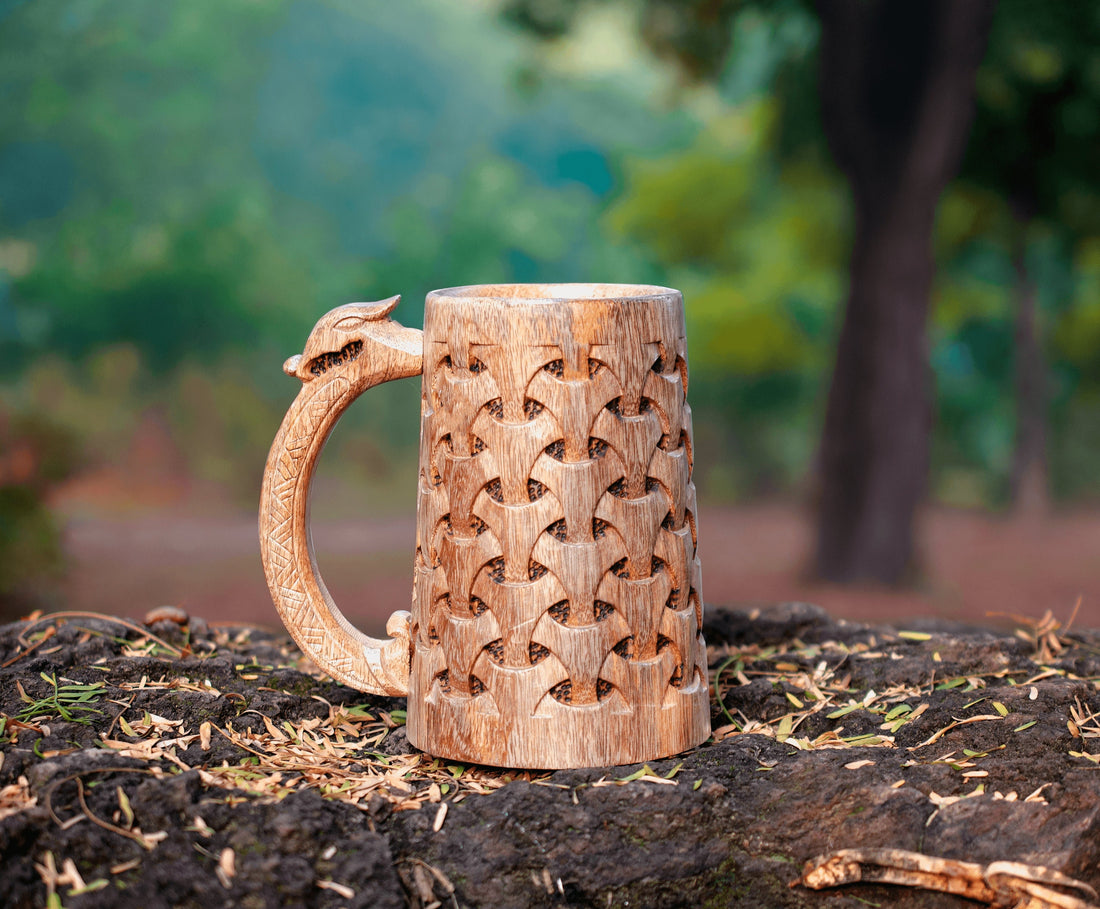 Viking Mug - Handmade Wooden Beer Mug 20oz - Viking Tankard with Celtic Art, Rustic Norse Groomsman