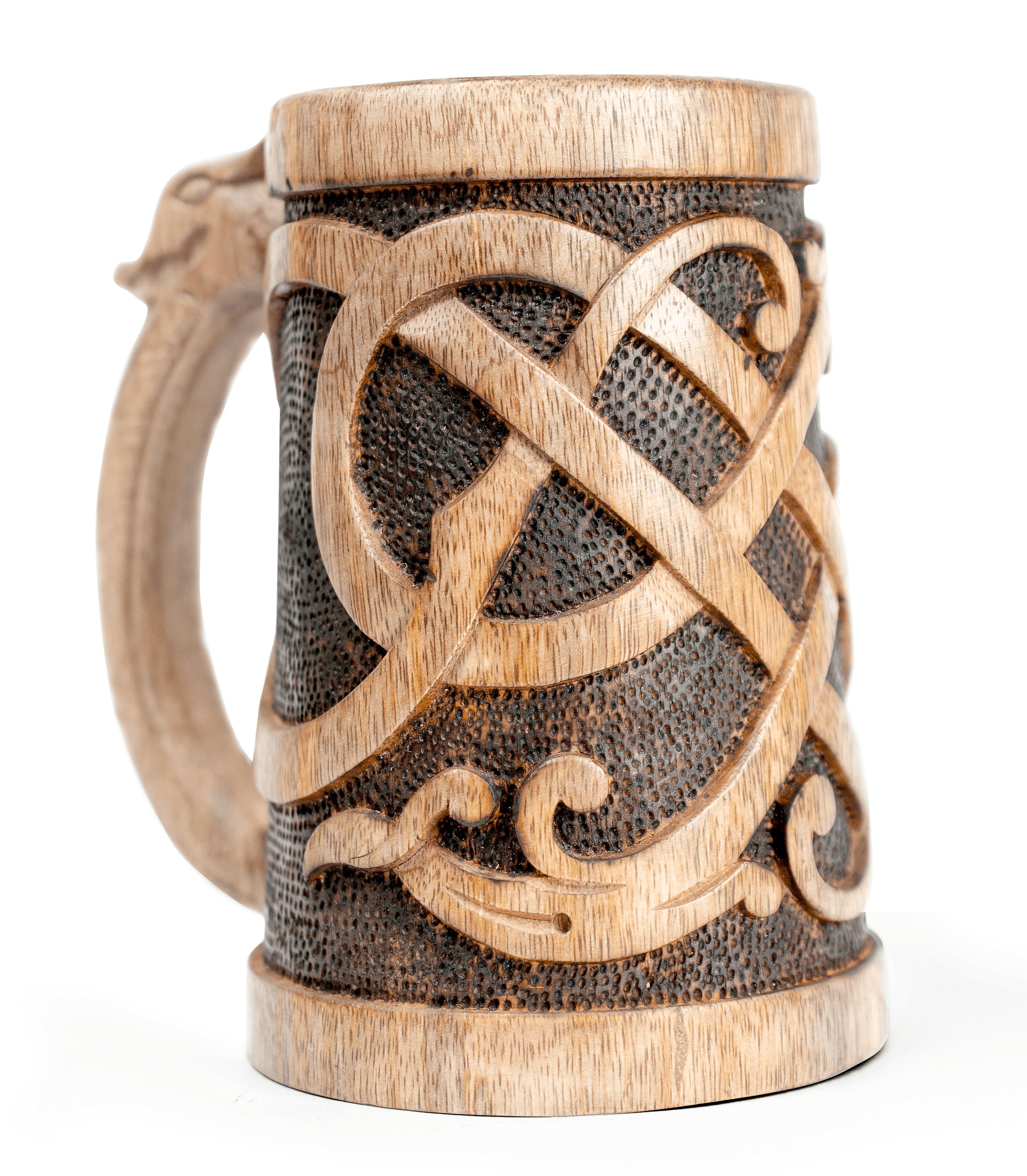 Viking Mug - Norse Empire 20oz Hand Carved Wooden Beer Mug - Urnes Style Viking Tankard