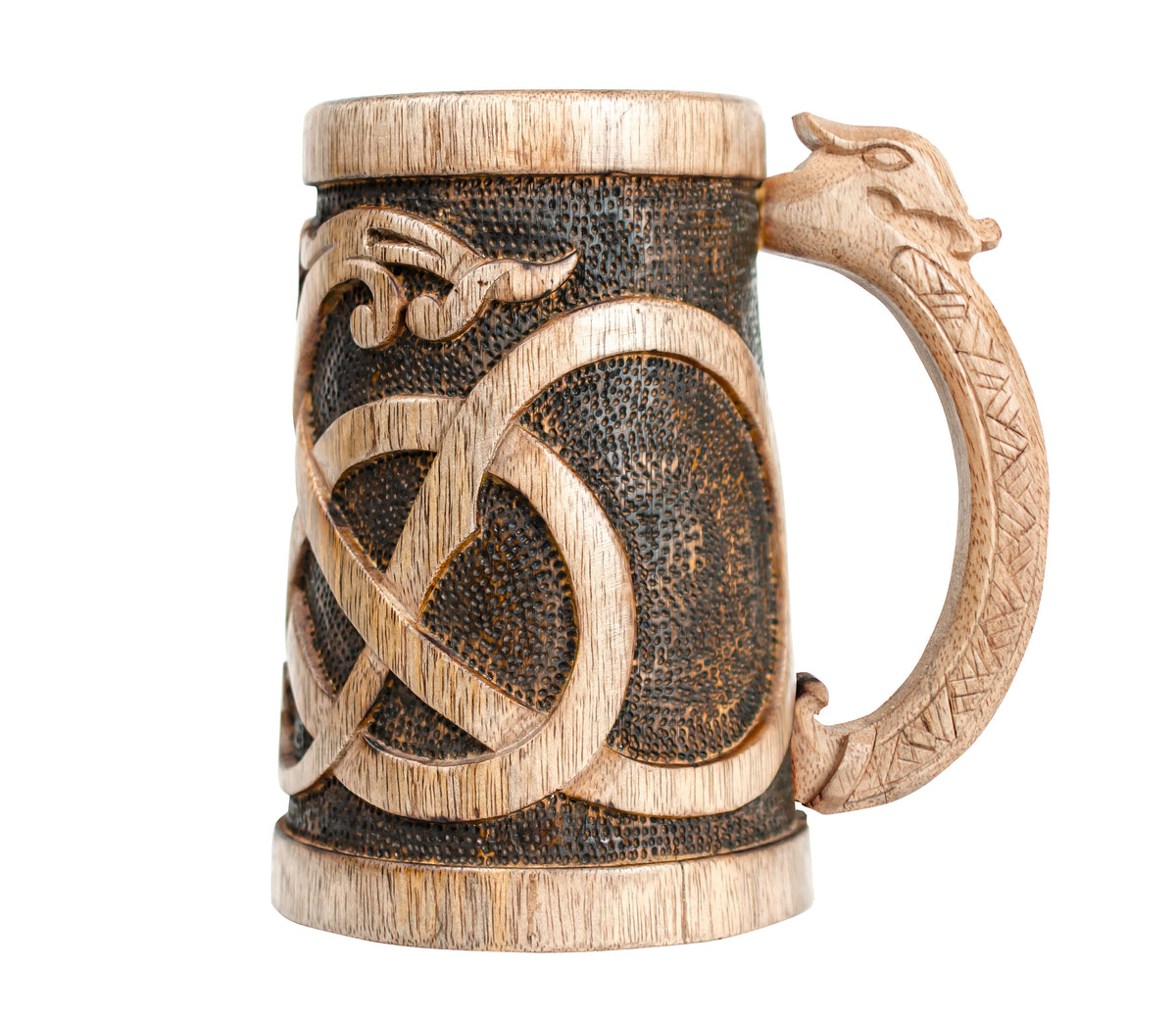 Viking Mug - Norse Empire 20oz Hand Carved Wooden Beer Mug - Urnes Style Viking Tankard