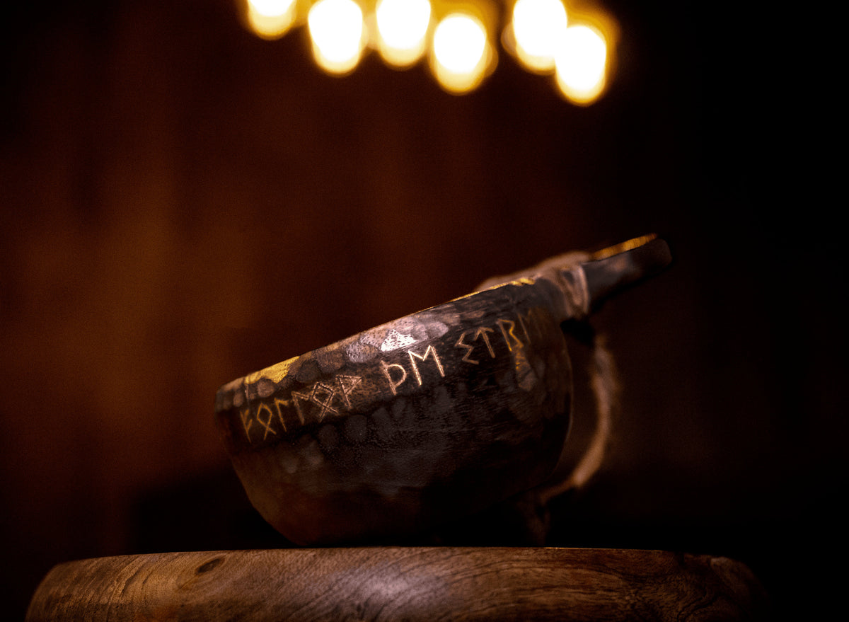 Viking Mug - Viking Hand-Engraved Walnut Kuksa Cup - Nordic Style Wooden Camping Mug - 12oz Outdoor