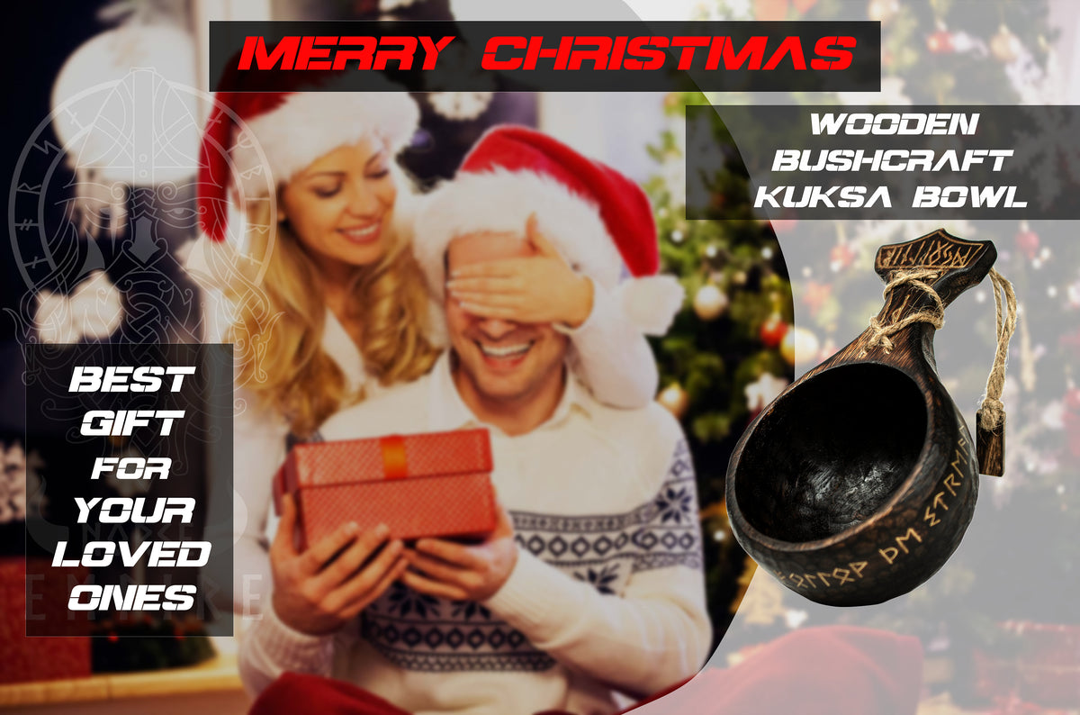 Viking Mug - Viking Hand-Engraved Walnut Kuksa Cup - Nordic Style Wooden Camping Mug - 12oz Outdoor