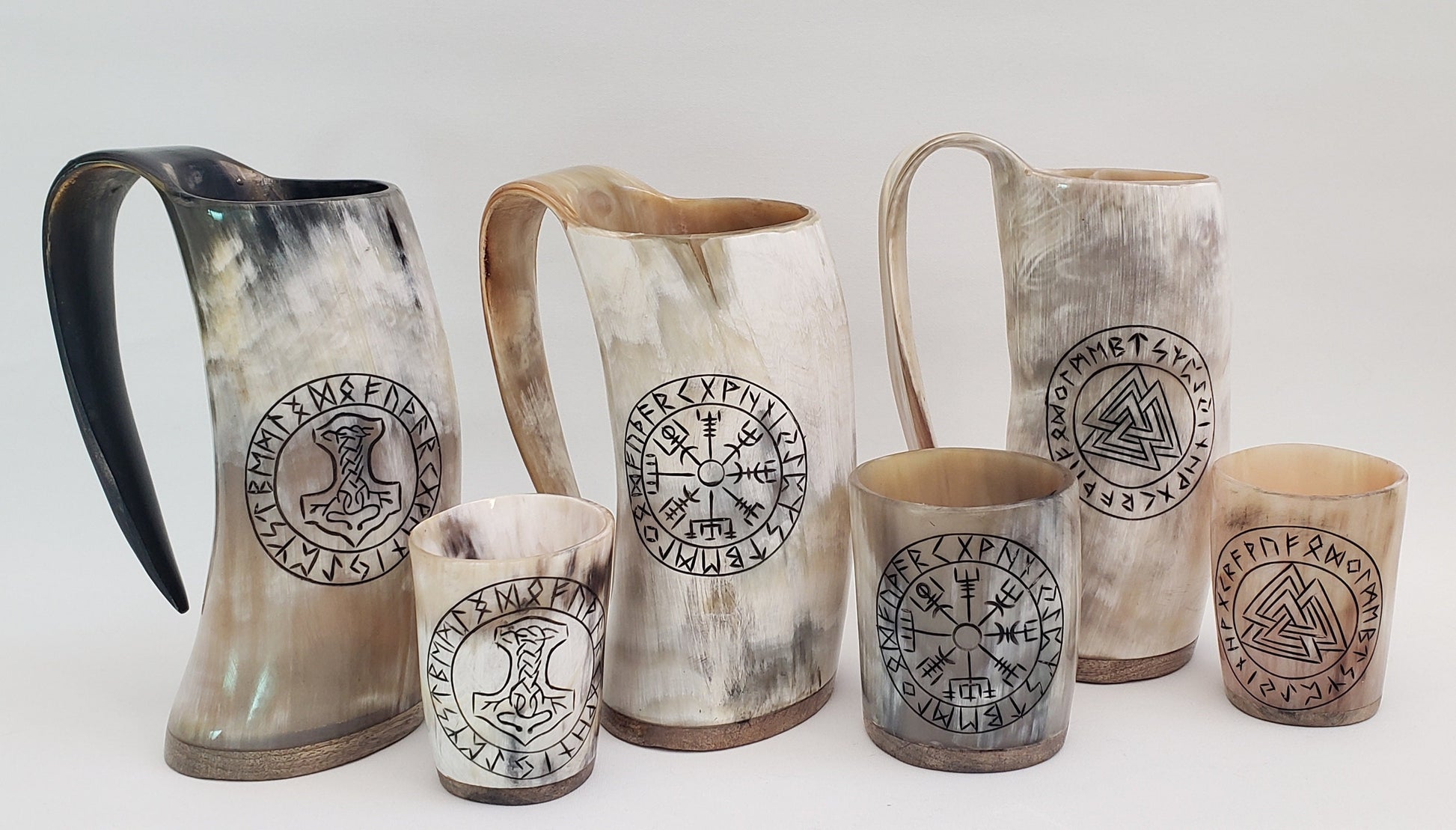 Viking Thor's Hammer Mug - Viking horn-Norse symbol engraved Horn Mugs - Vegvisir, Thor's Hammer