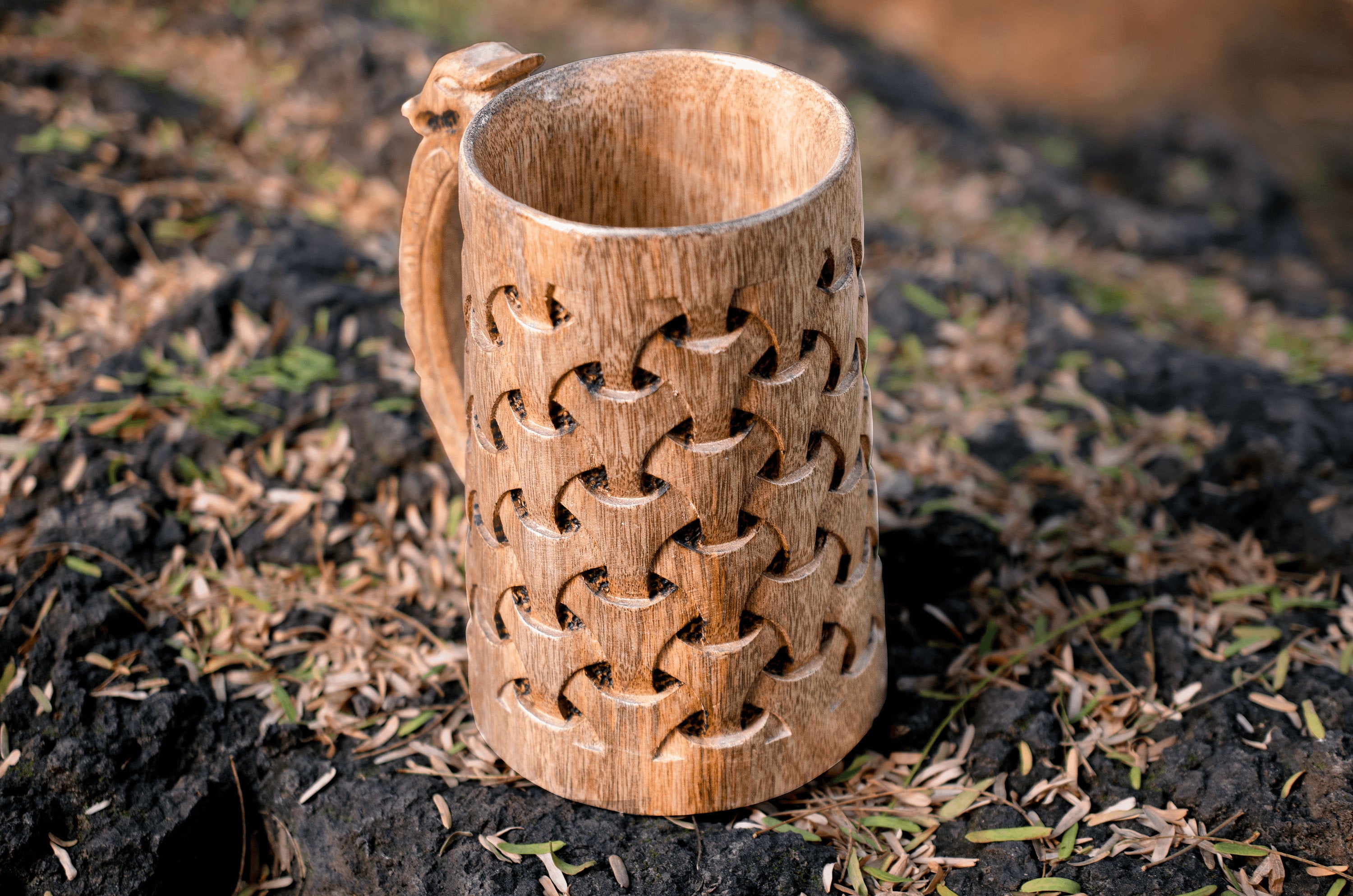 Viking Mug - Handmade Wooden Beer Mug 20oz - Viking Tankard with Celtic Art, Rustic Norse Groomsman