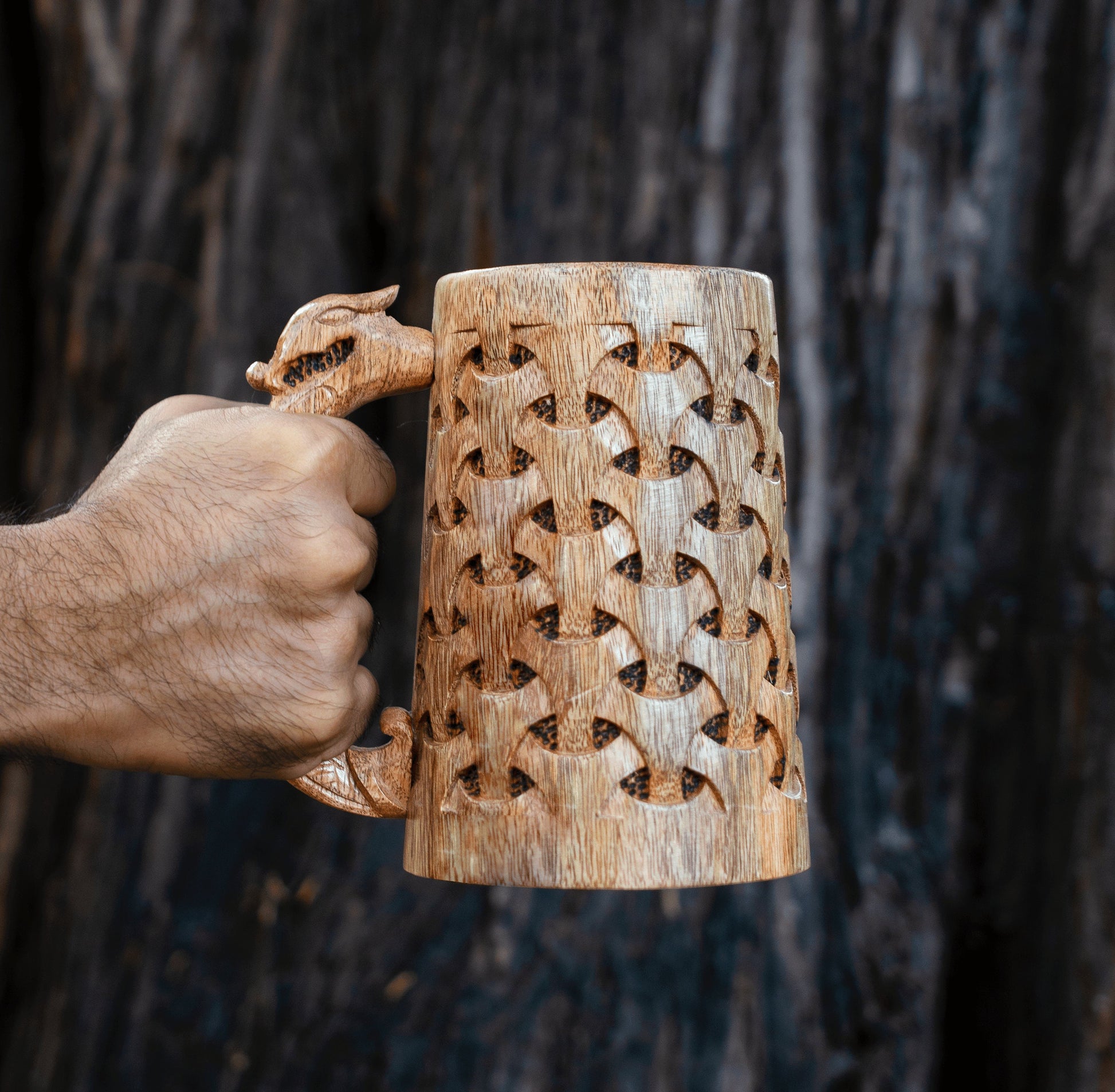 Viking Mug - Handmade Wooden Beer Mug 20oz - Viking Tankard with Celtic Art, Rustic Norse Groomsman