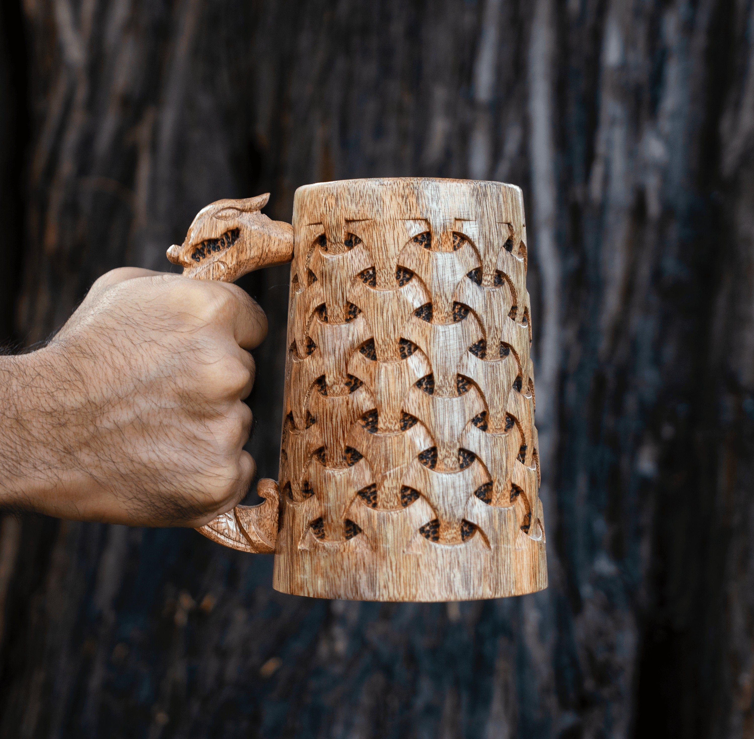 Viking Mug - Handmade Wooden Beer Mug 20oz - Viking Tankard with Celtic Art, Rustic Norse Groomsman