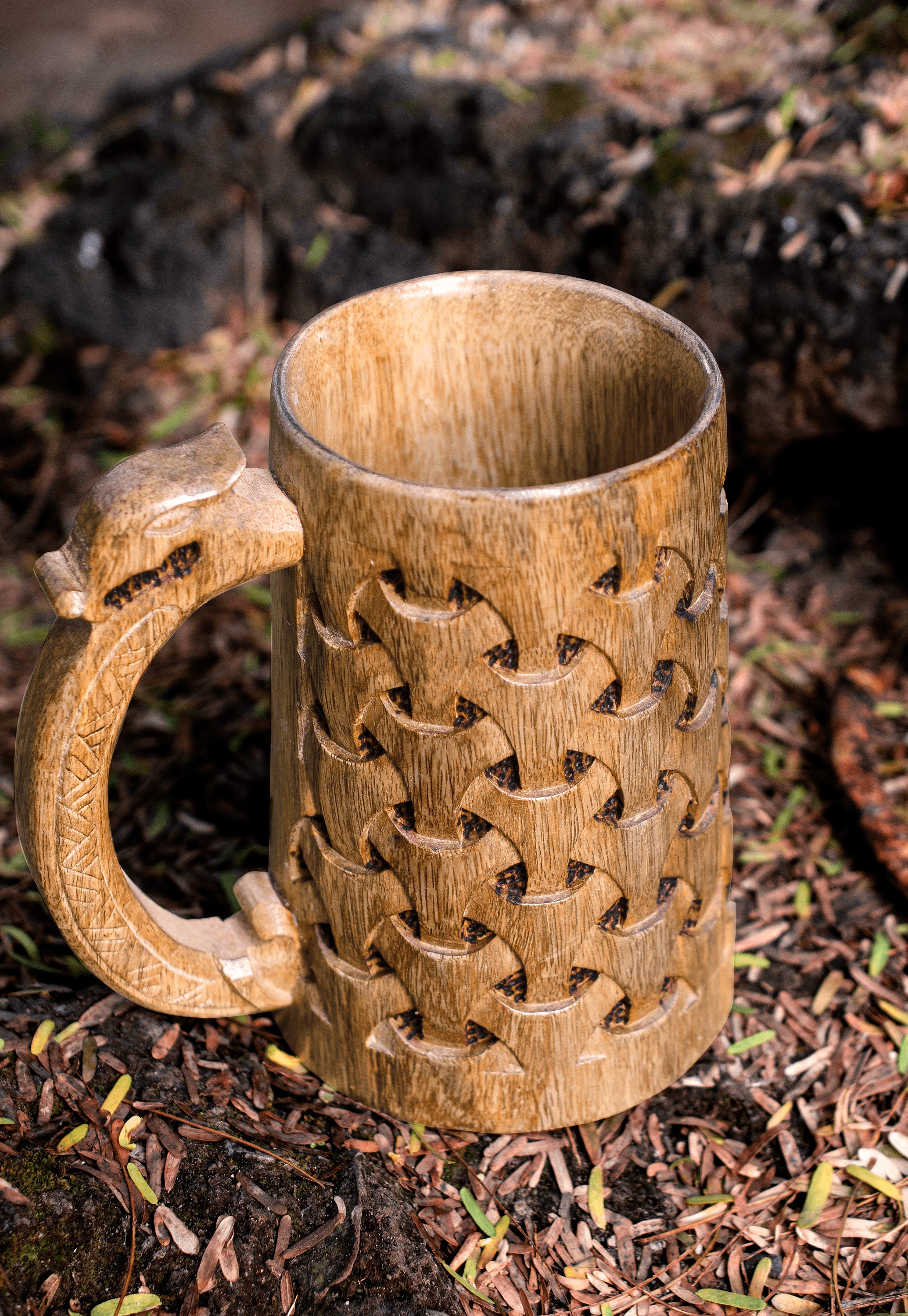 Viking Mug - Handmade Wooden Beer Mug 20oz - Viking Tankard with Celtic Art, Rustic Norse Groomsman