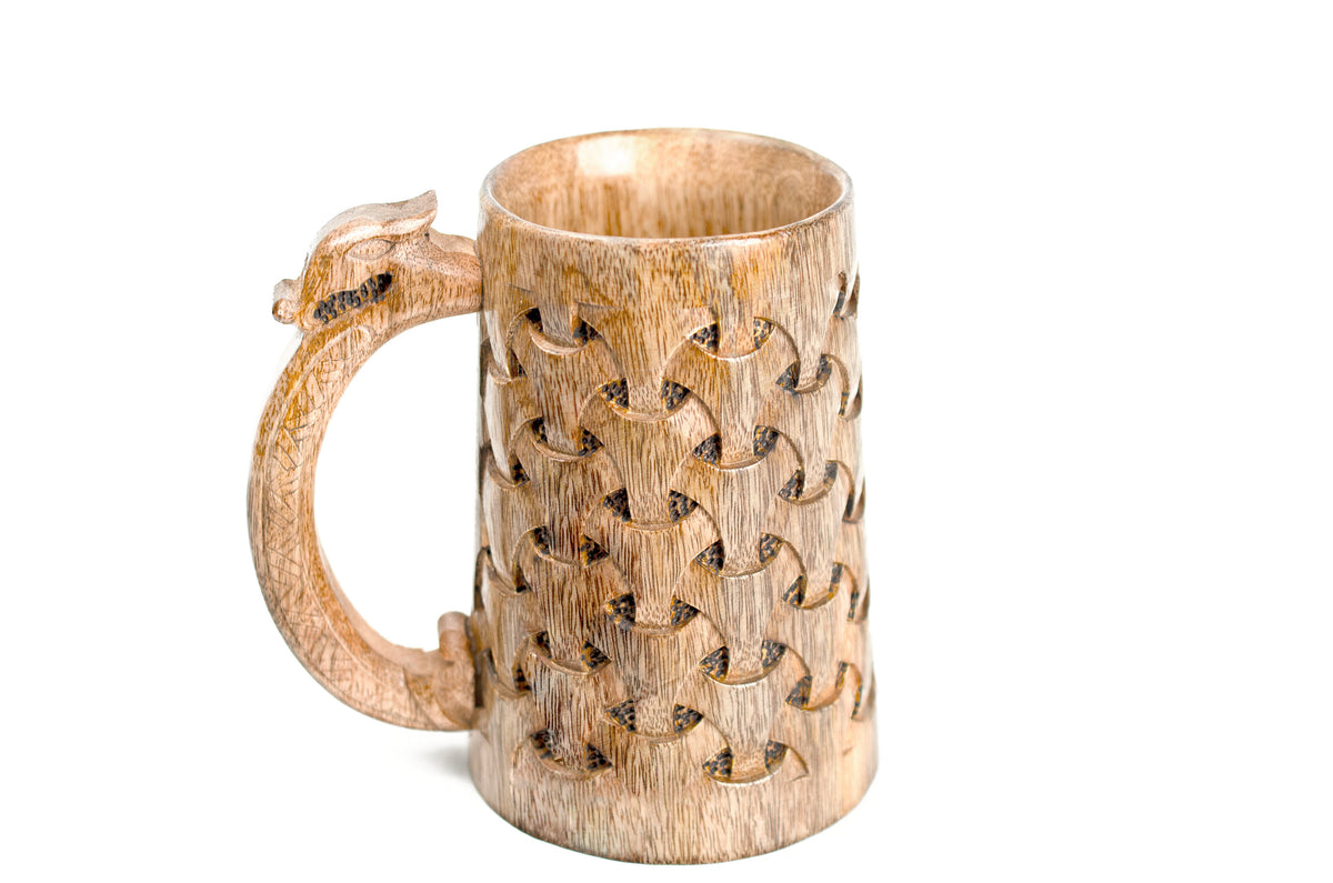 Viking Mug - Handmade Wooden Beer Mug 20oz - Viking Tankard with Celtic Art, Rustic Norse Groomsman