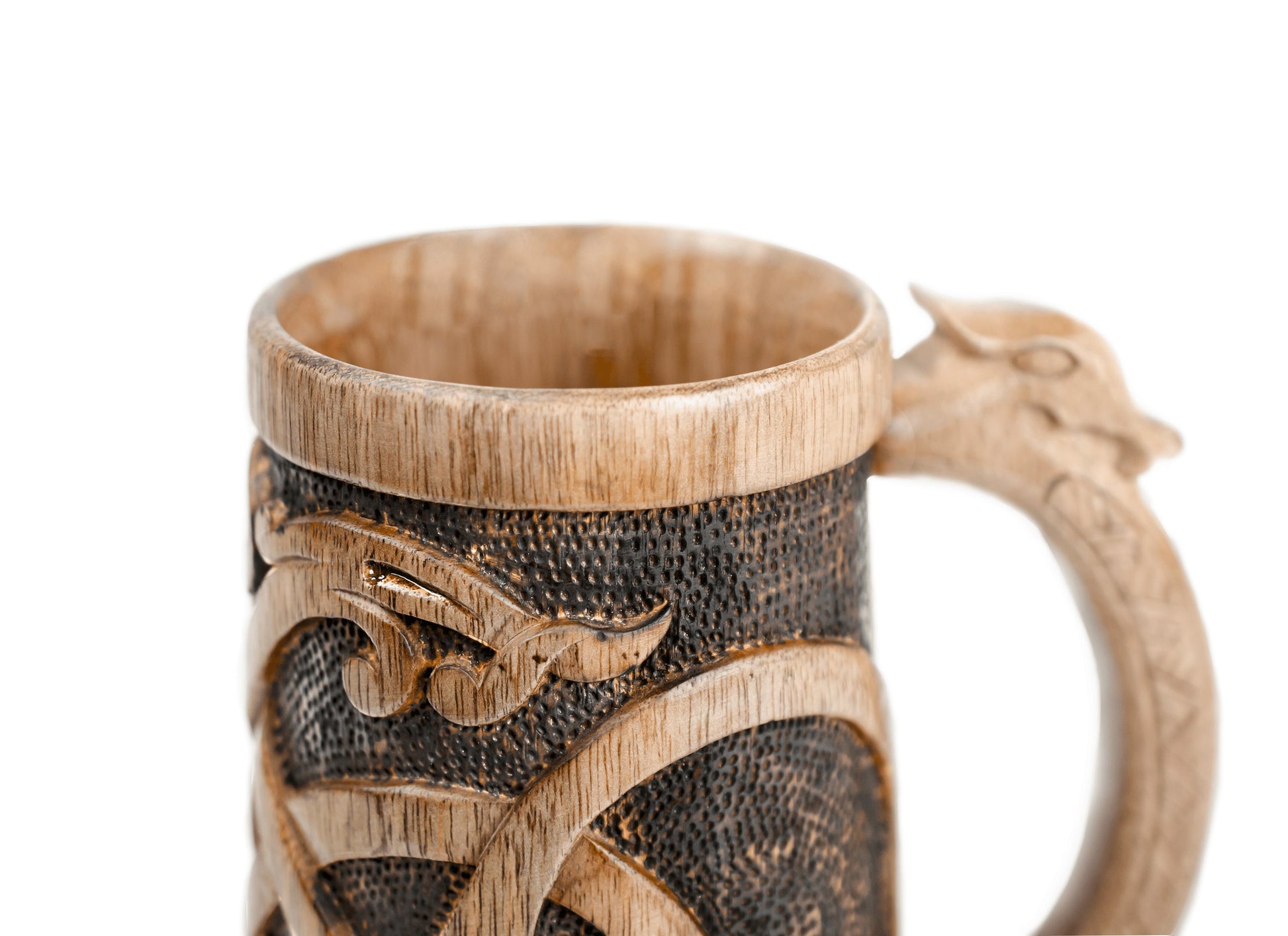 Viking Mug - Norse Empire 20oz Hand Carved Wooden Beer Mug - Urnes Style Viking Tankard