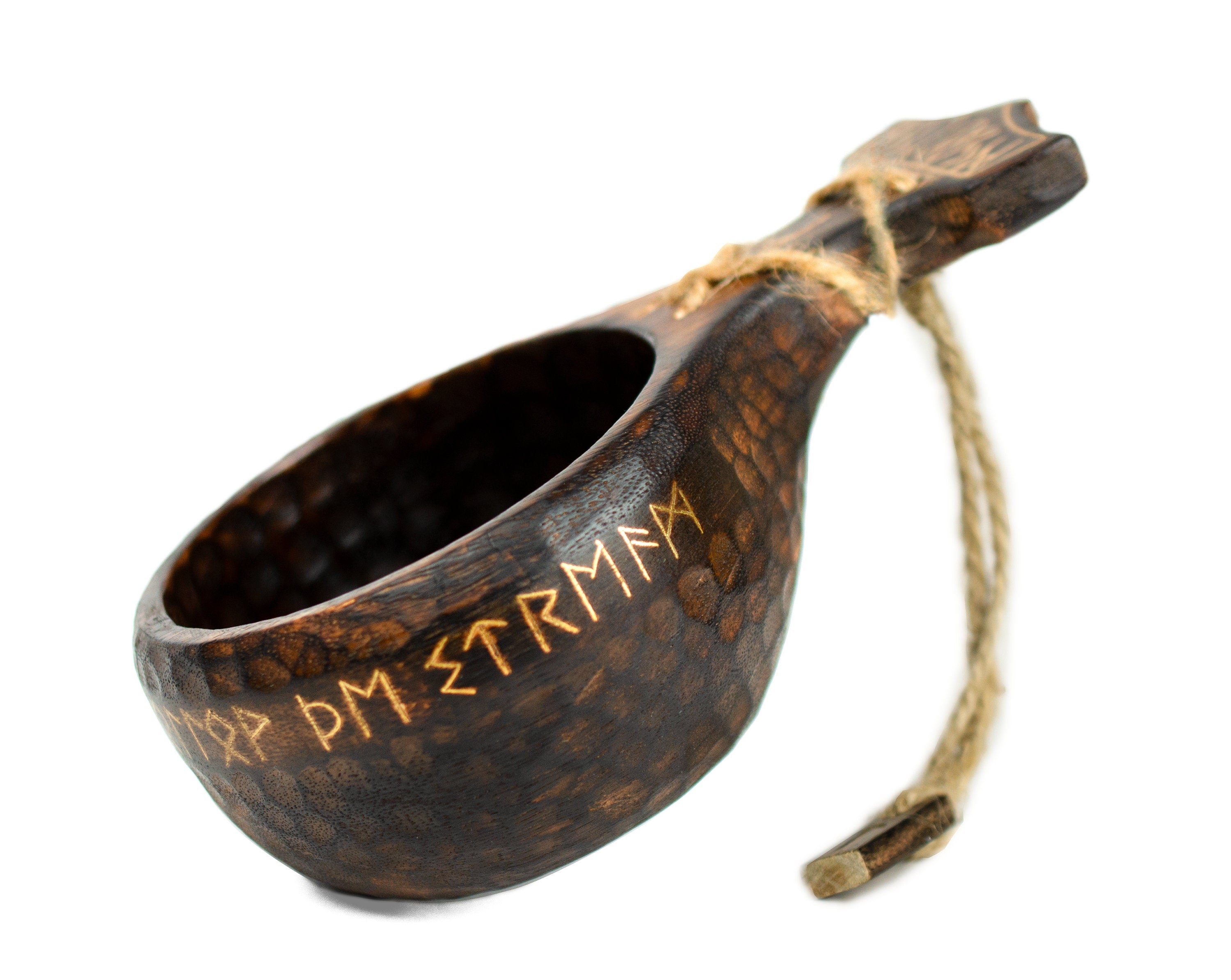 Viking Mug - Viking Hand-Engraved Walnut Kuksa Cup - Nordic Style Wooden Camping Mug - 12oz Outdoor