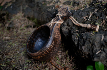 Viking Mug - Viking Hand-Engraved Walnut Kuksa Cup - Nordic Style Wooden Camping Mug - 12oz Outdoor