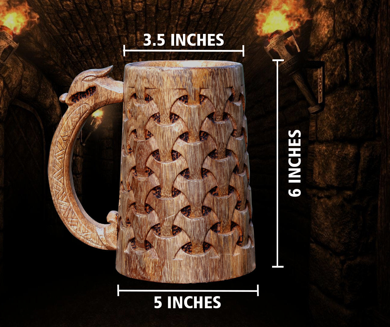 Viking Mug - Handmade Wooden Beer Mug 20oz - Viking Tankard with Celtic Art, Rustic Norse Groomsman