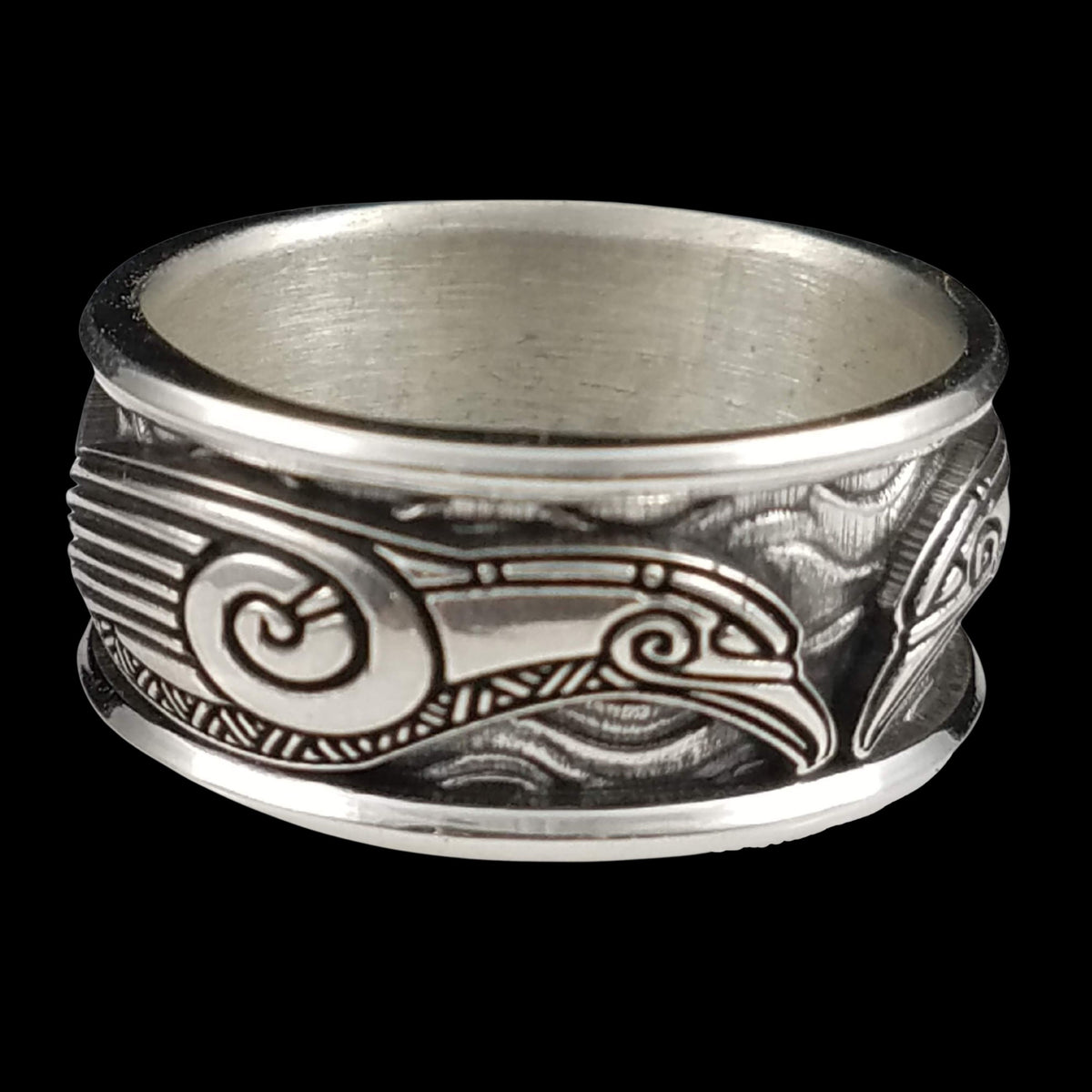 Viking Raven Ring - Silver Raven Celtic Knot Ring, Oxidized Viking Band, Norse Gothic Jewelry