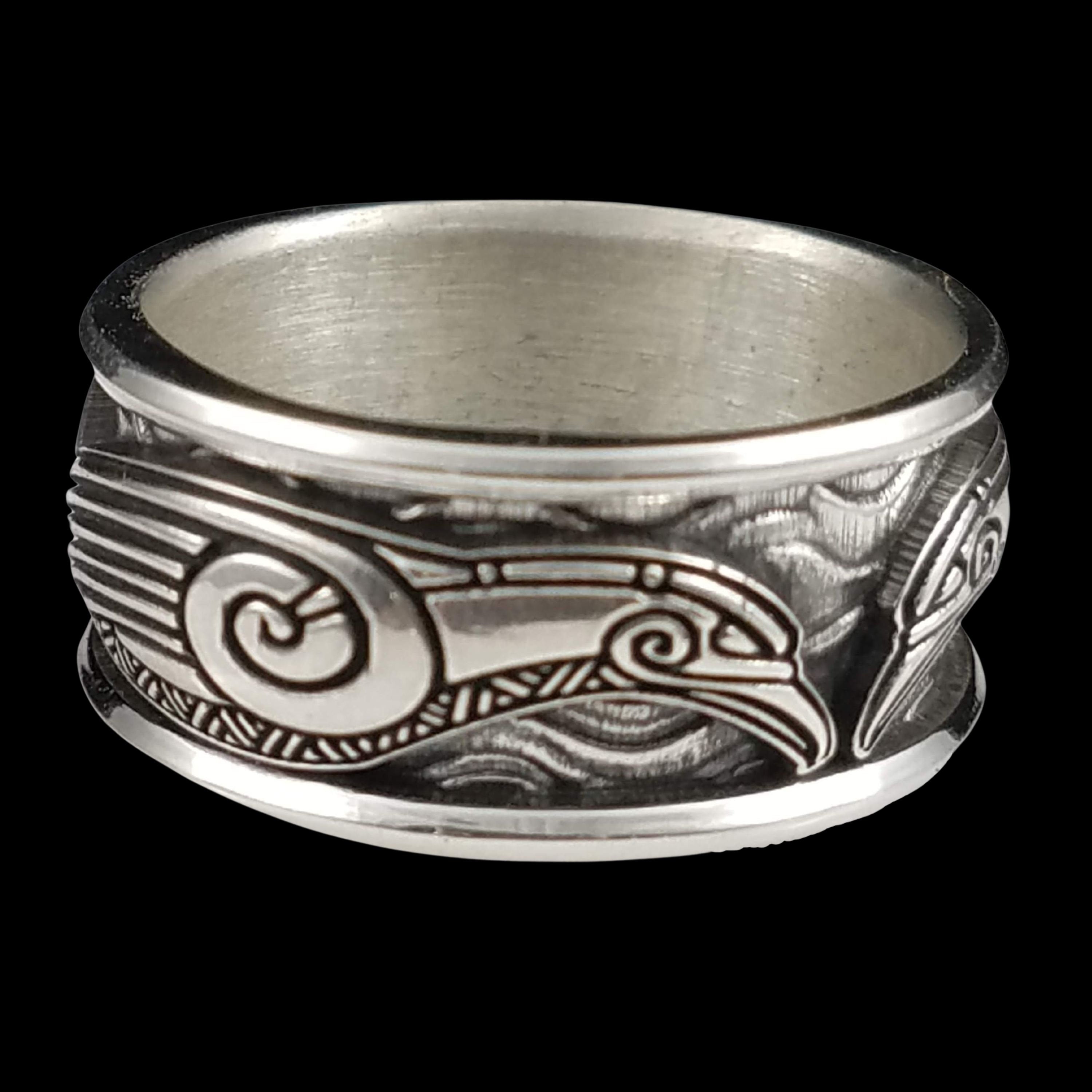 Viking Raven Ring - Silver Raven Celtic Knot Ring, Oxidized Viking Band, Norse Gothic Jewelry